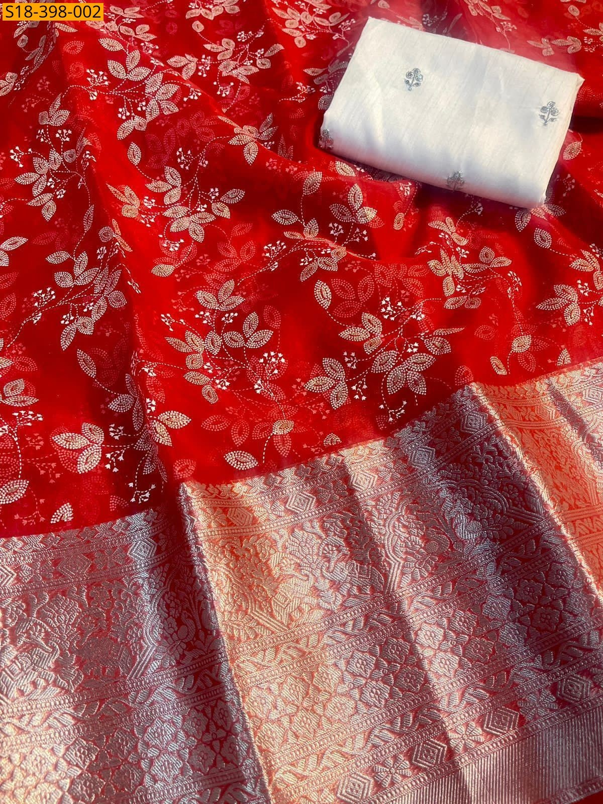 Red Fancy Kanchipuram Organza Sarees
