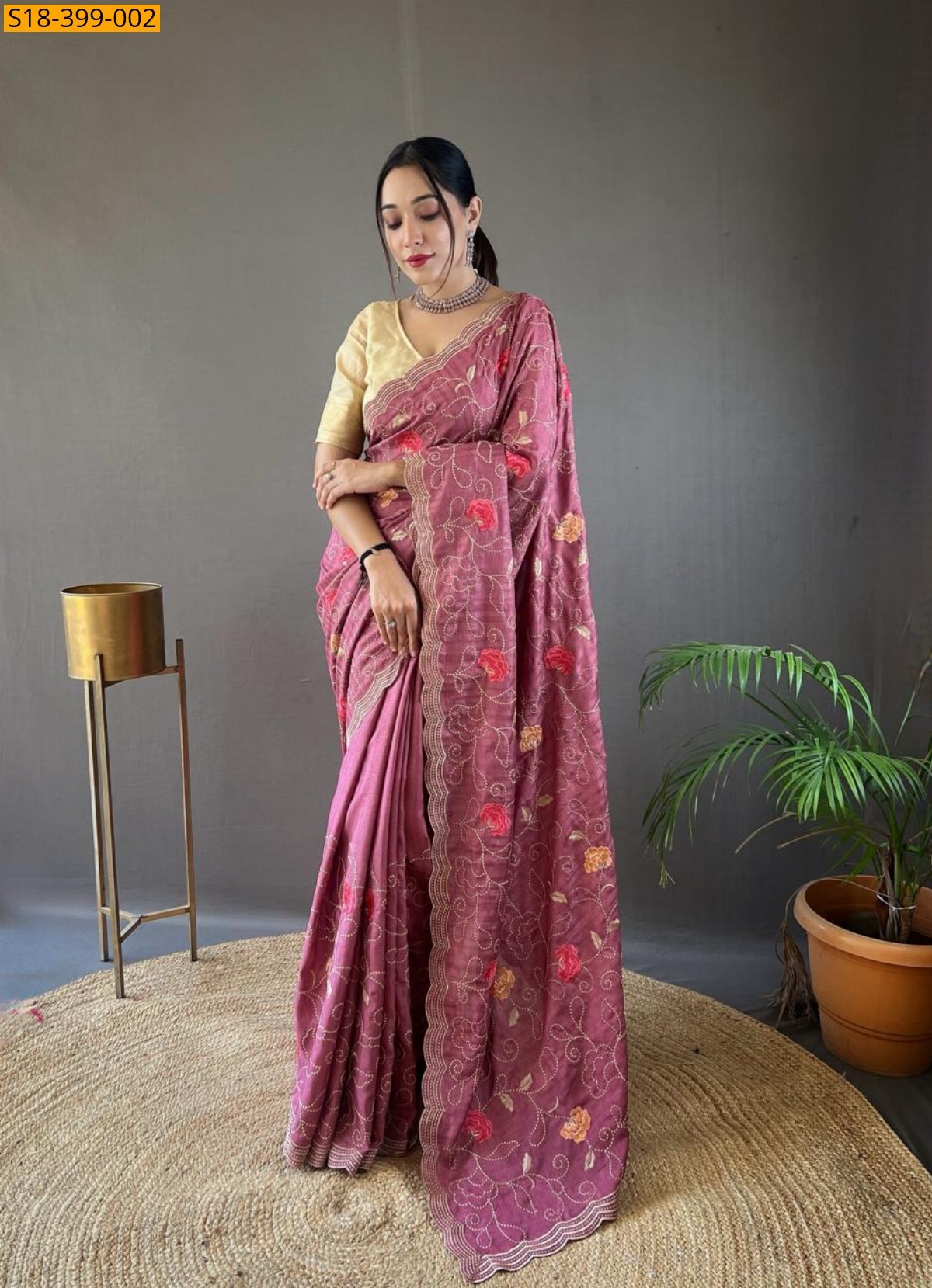 Onion Pink Fancy tussar silk sarees