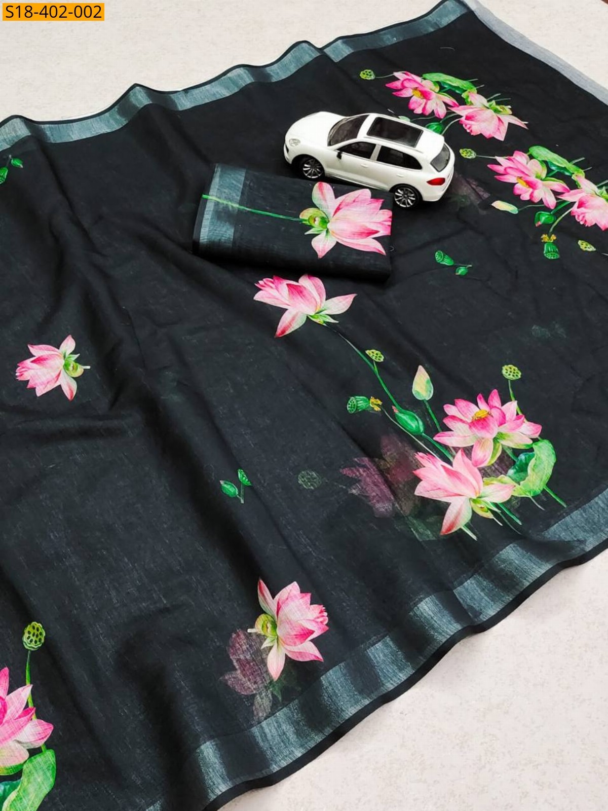 Black Fancy Linen sarees