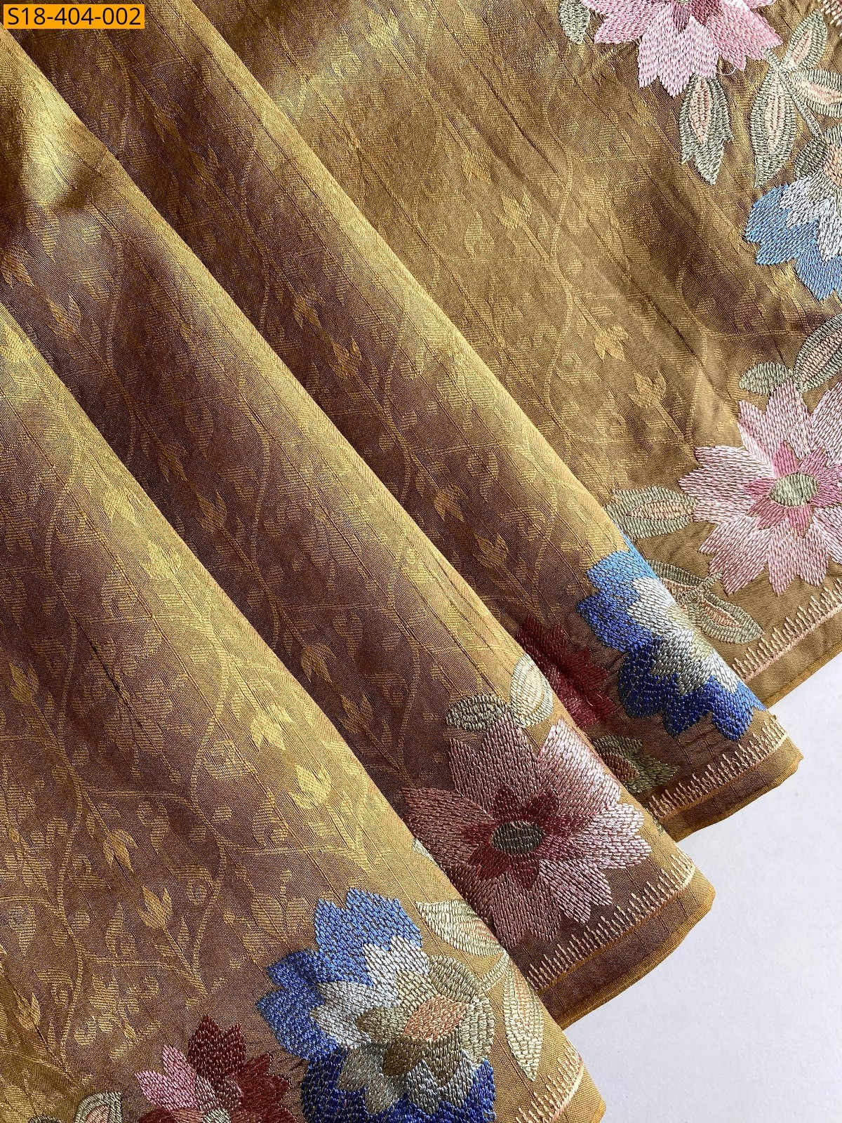 Mustrad yellow Fancy Tussar saree