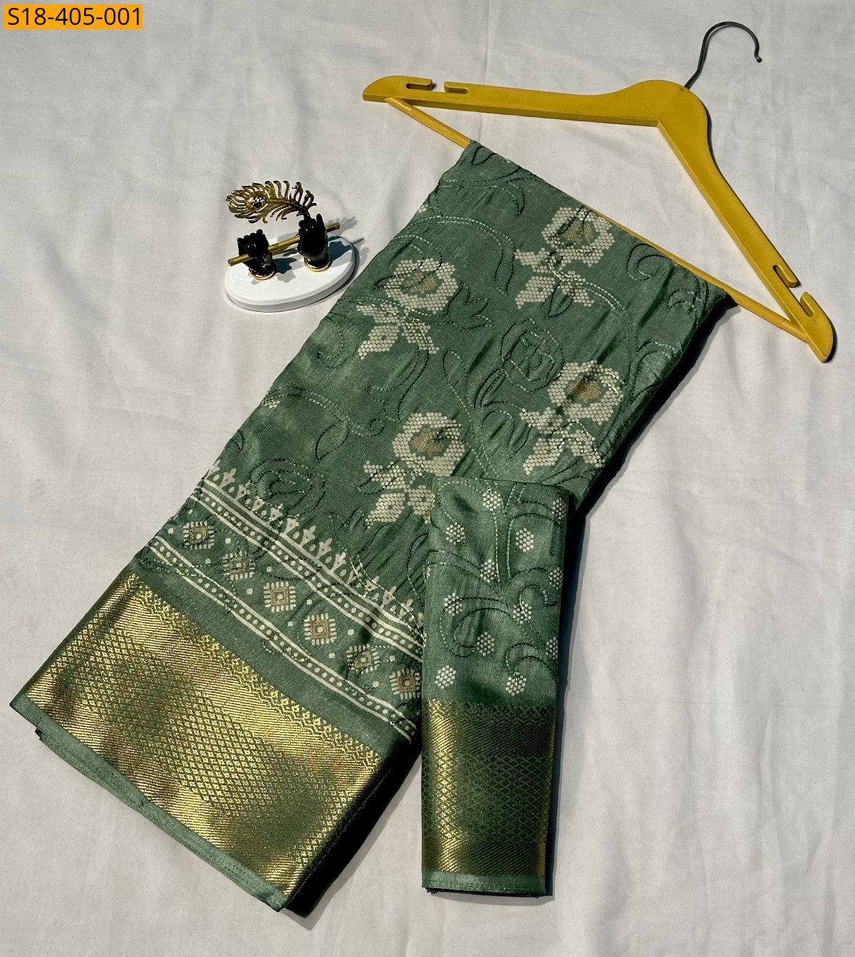 Green Fancy Dola silk saree