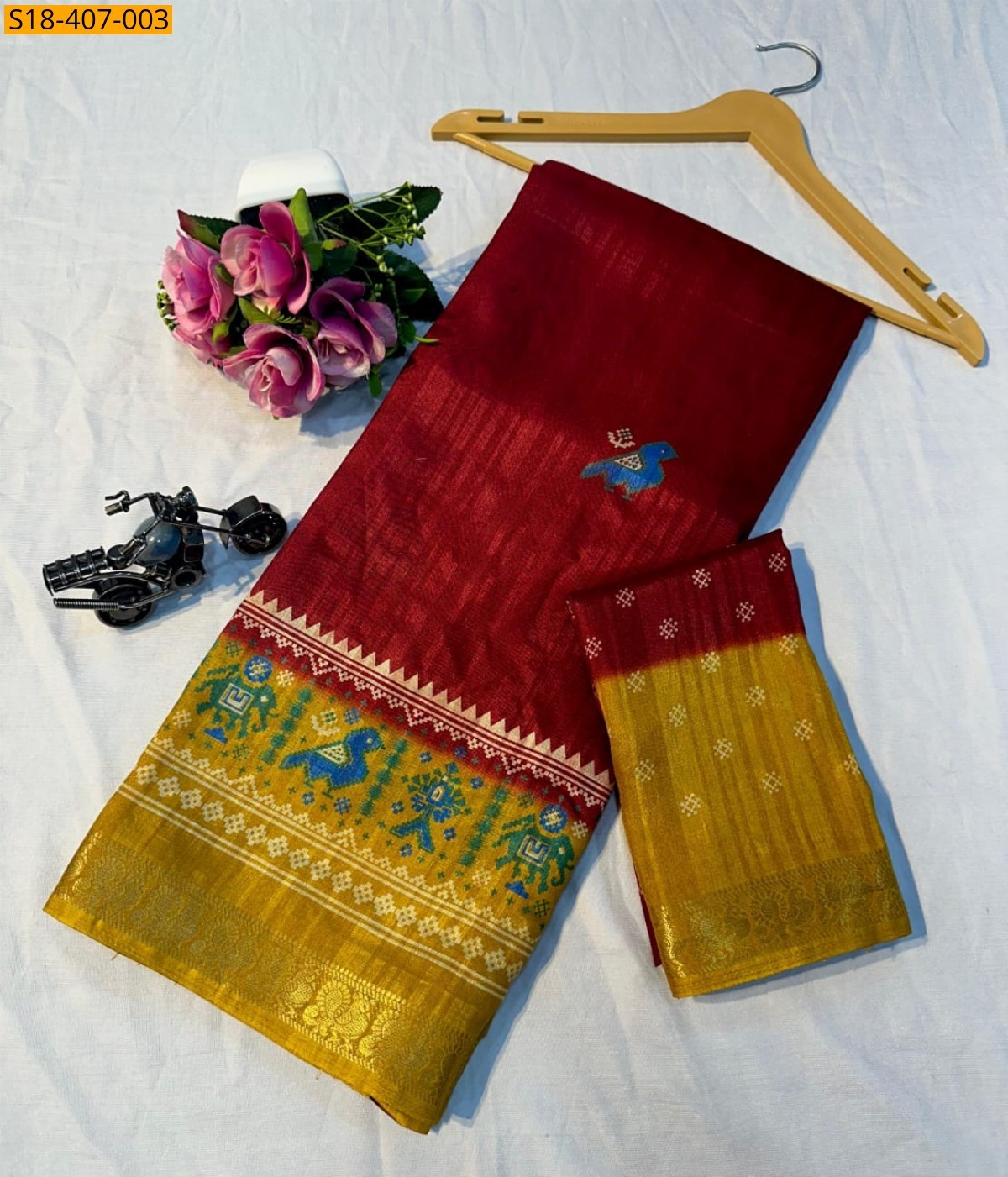 Red Fancy Dola silk saree