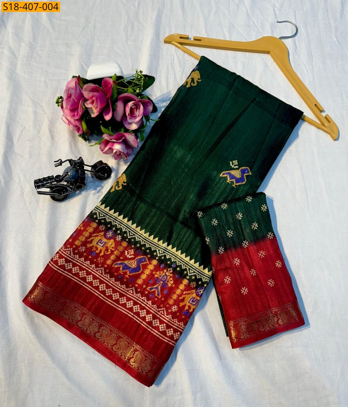 Dark green Fancy Dola silk saree