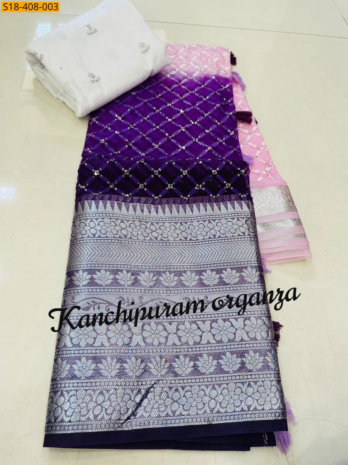Violet Fancy Kanchipuram Organza Sarees