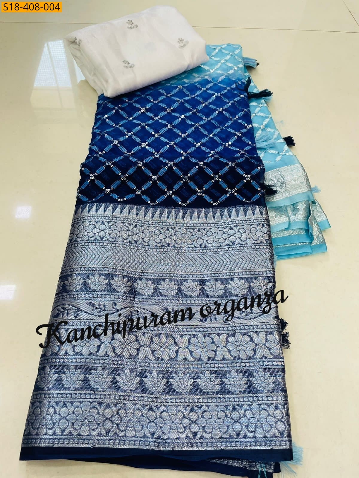 Navy blue Fancy Kanchipuram Organza Sarees