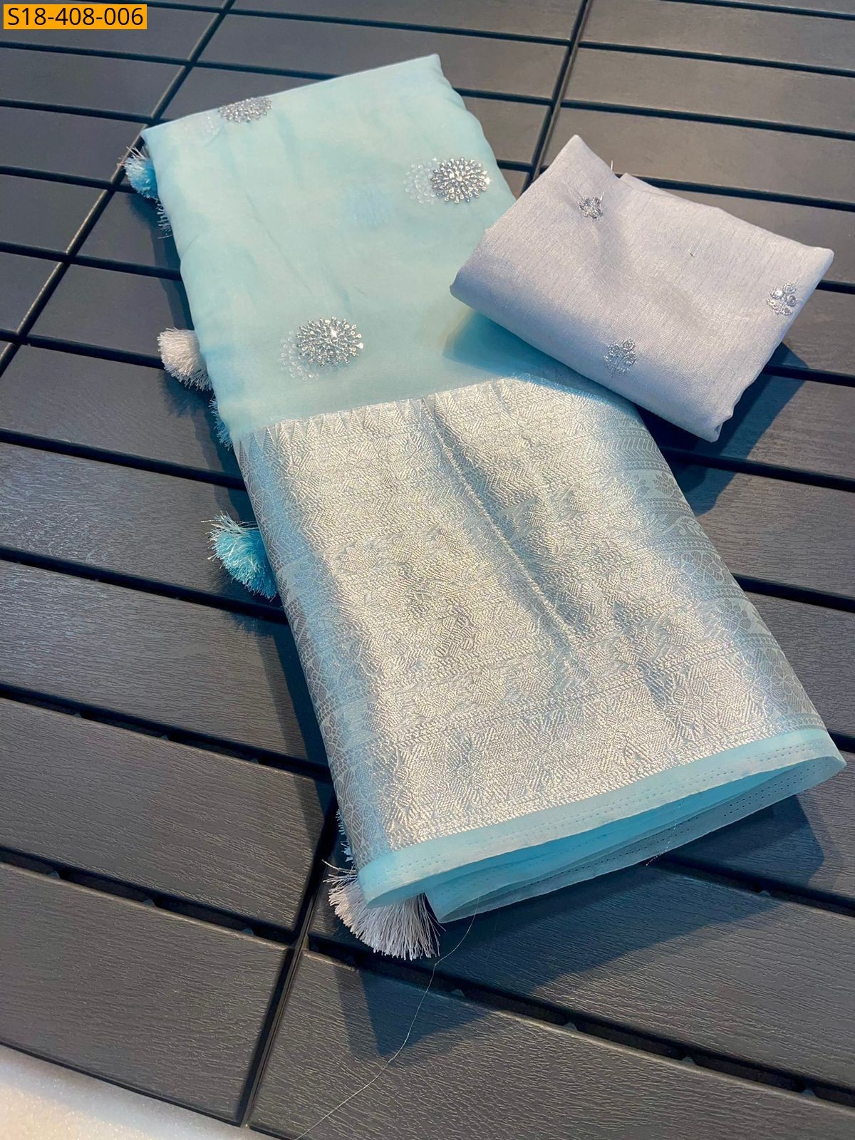 Sky blue Fancy Kanchipuram Organza Sarees