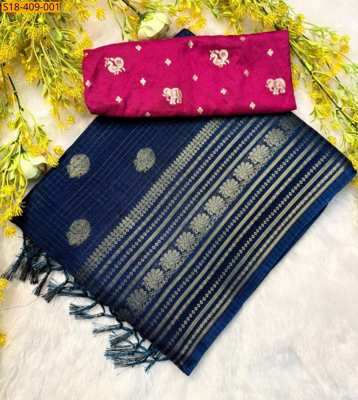Navy blue Fancy Dola silk saree