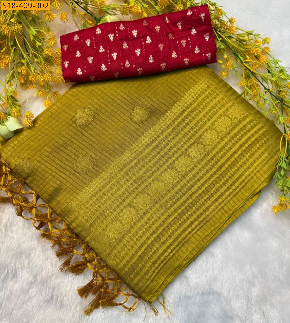 Olive green Fancy Dola silk saree