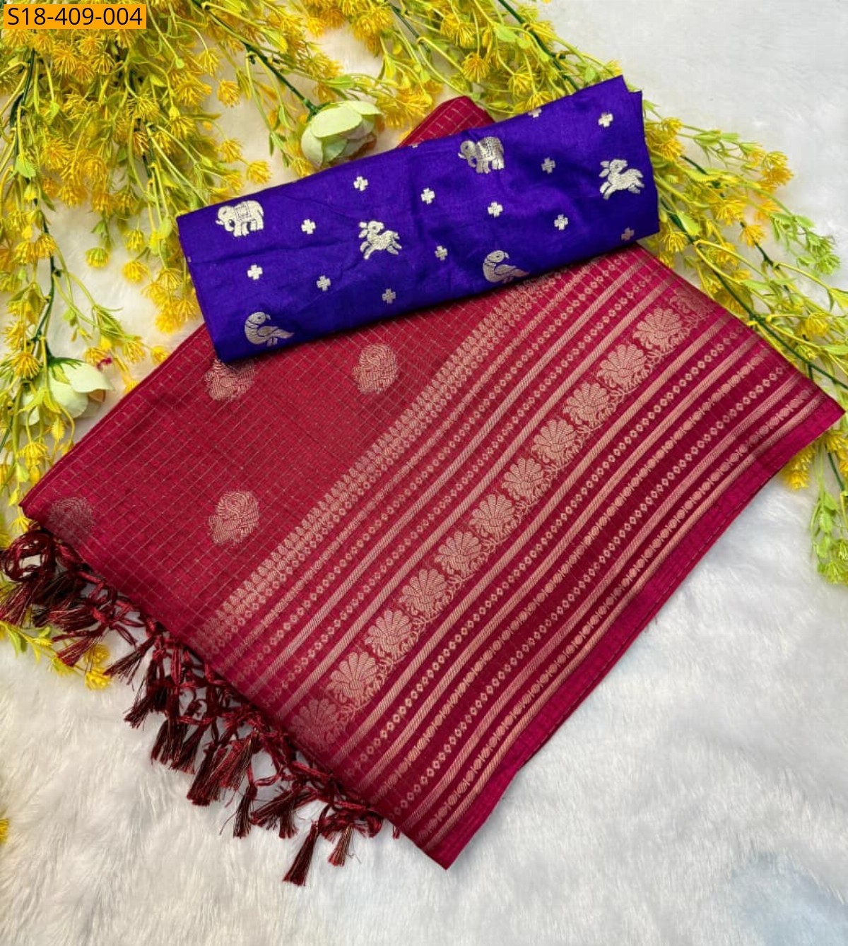 Red Fancy Dola silk saree