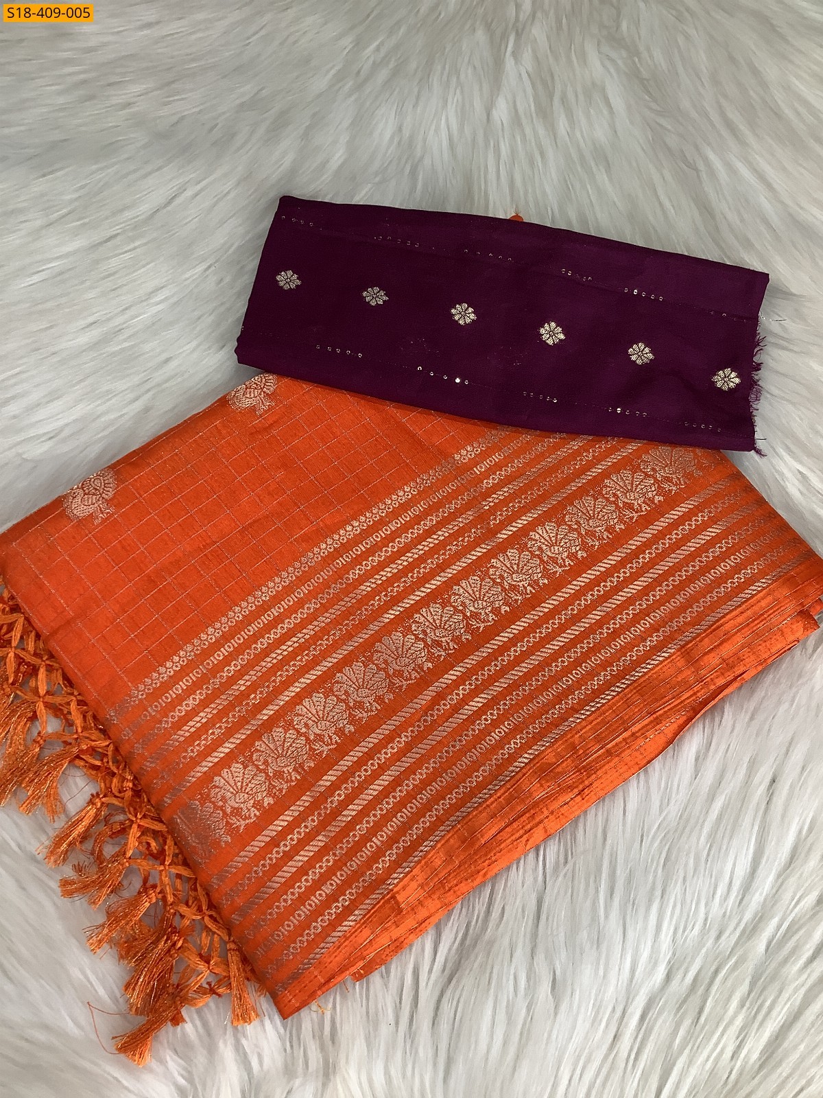 Orange Fancy Dola silk saree