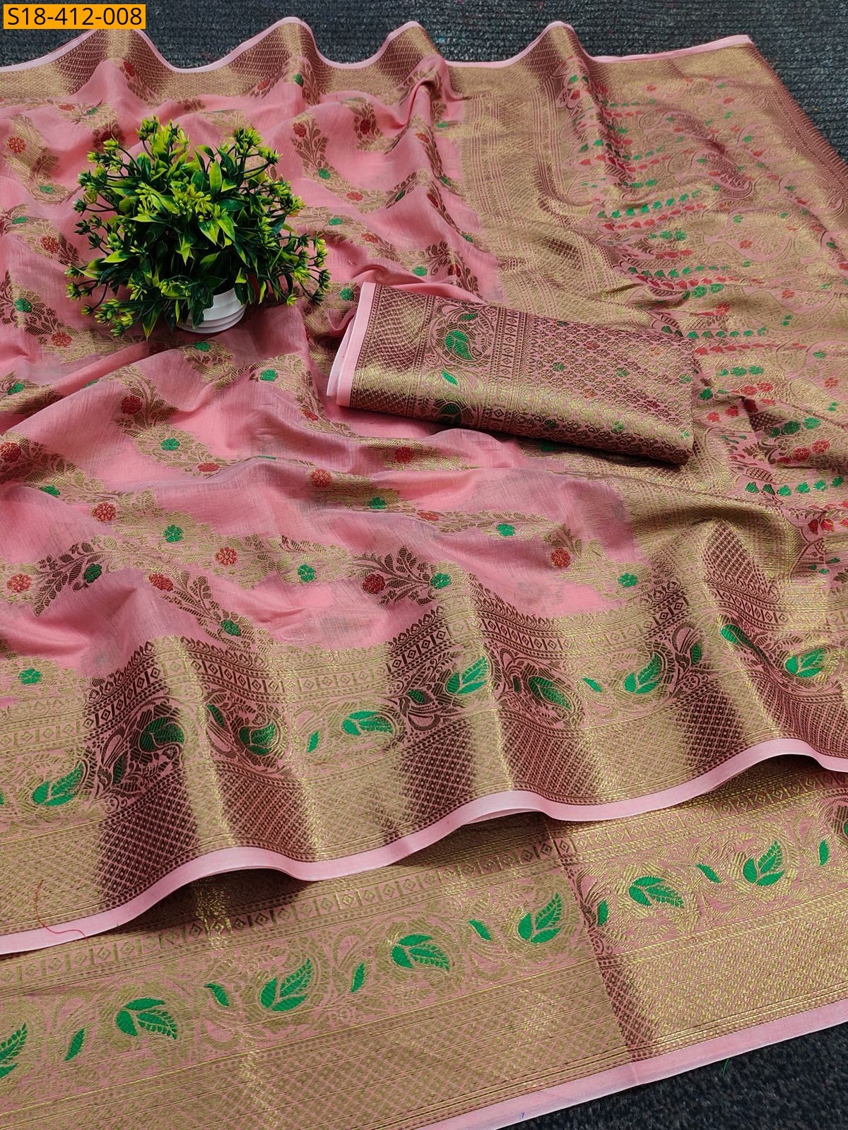 Pink Fancy Soft Muga Cotton Saree