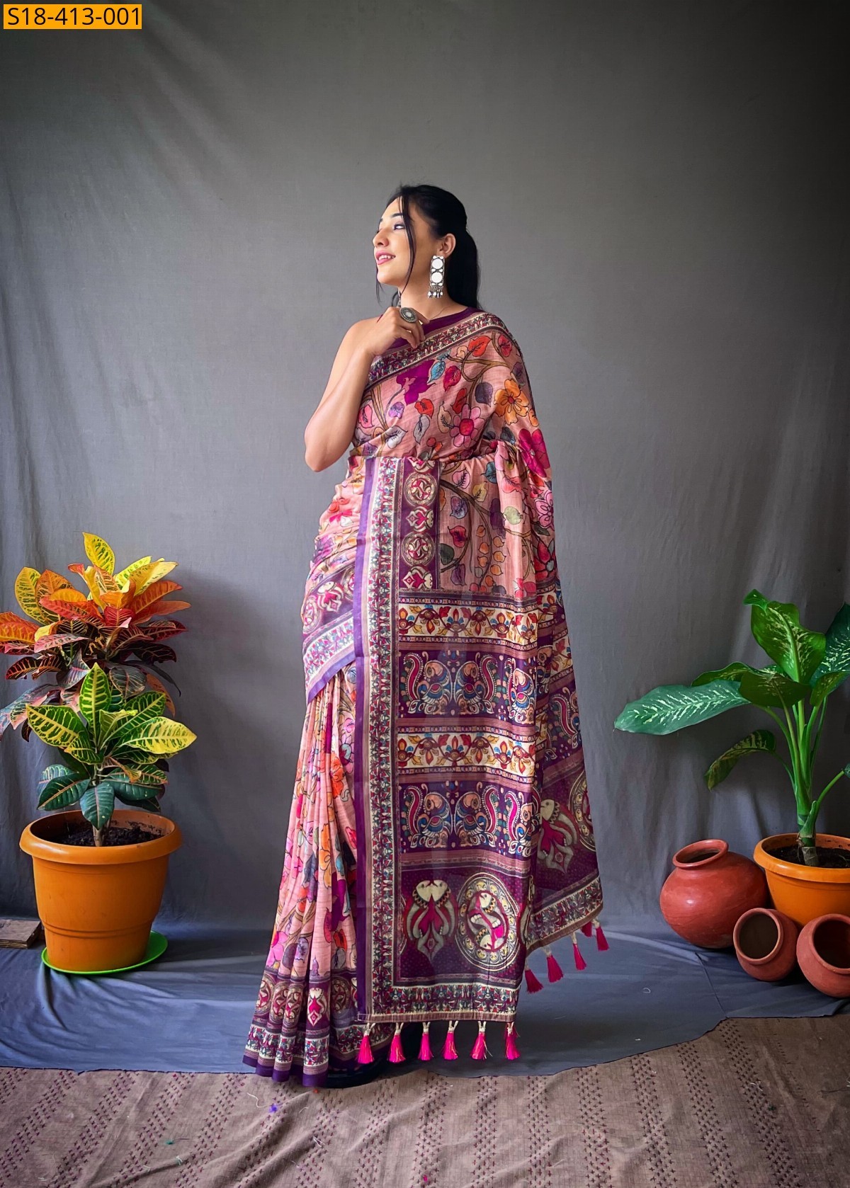 Peach Fancy Cotton Sarees