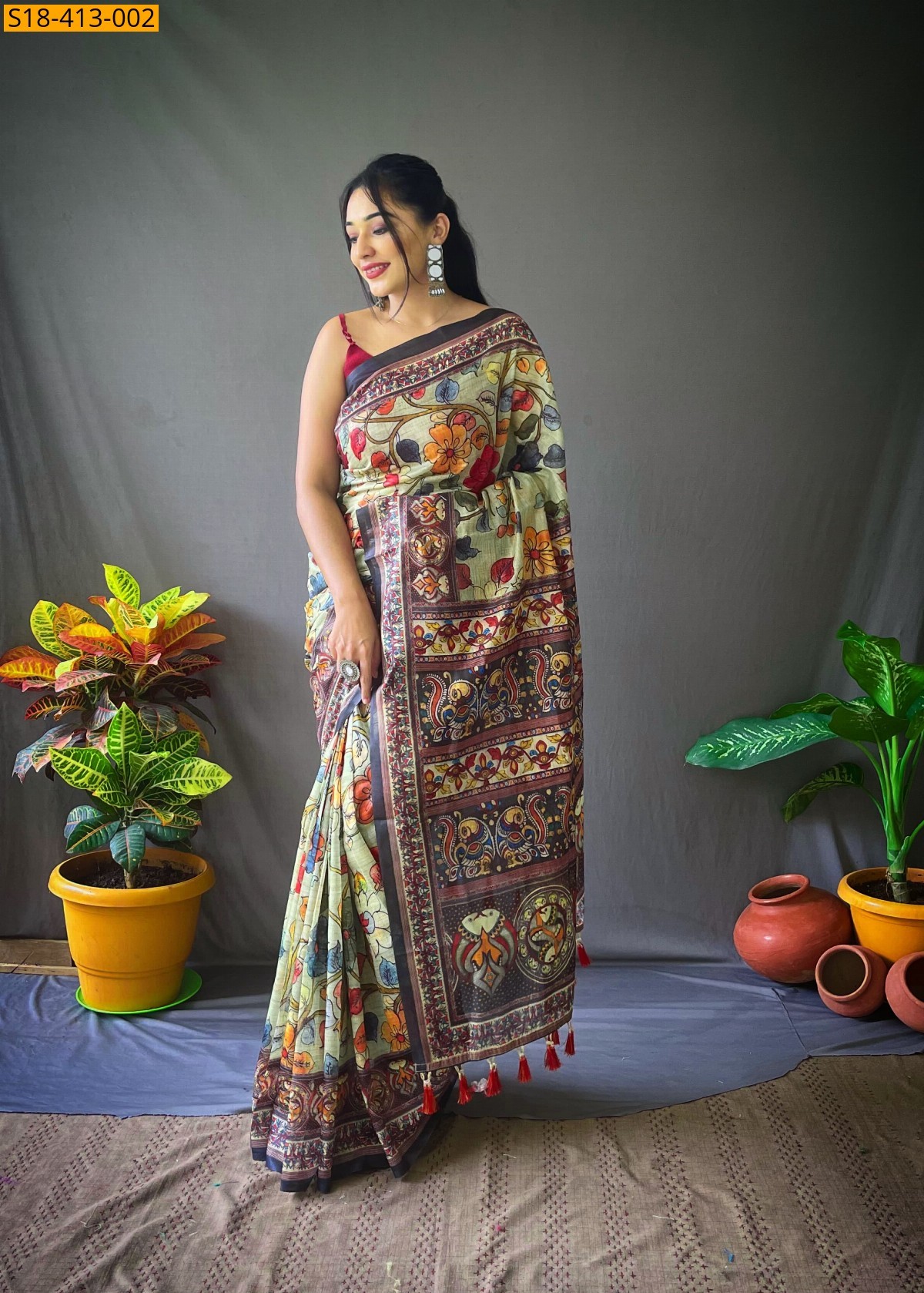 Pista green Fancy Cotton Sarees