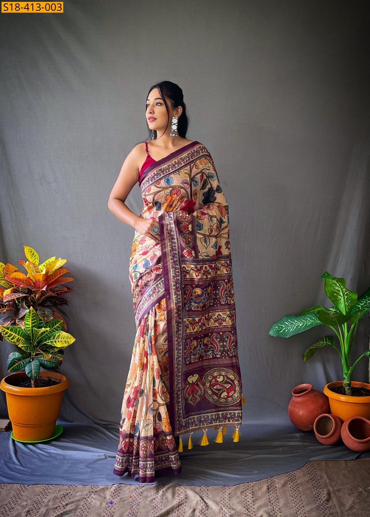 Half white Fancy Cotton Sarees