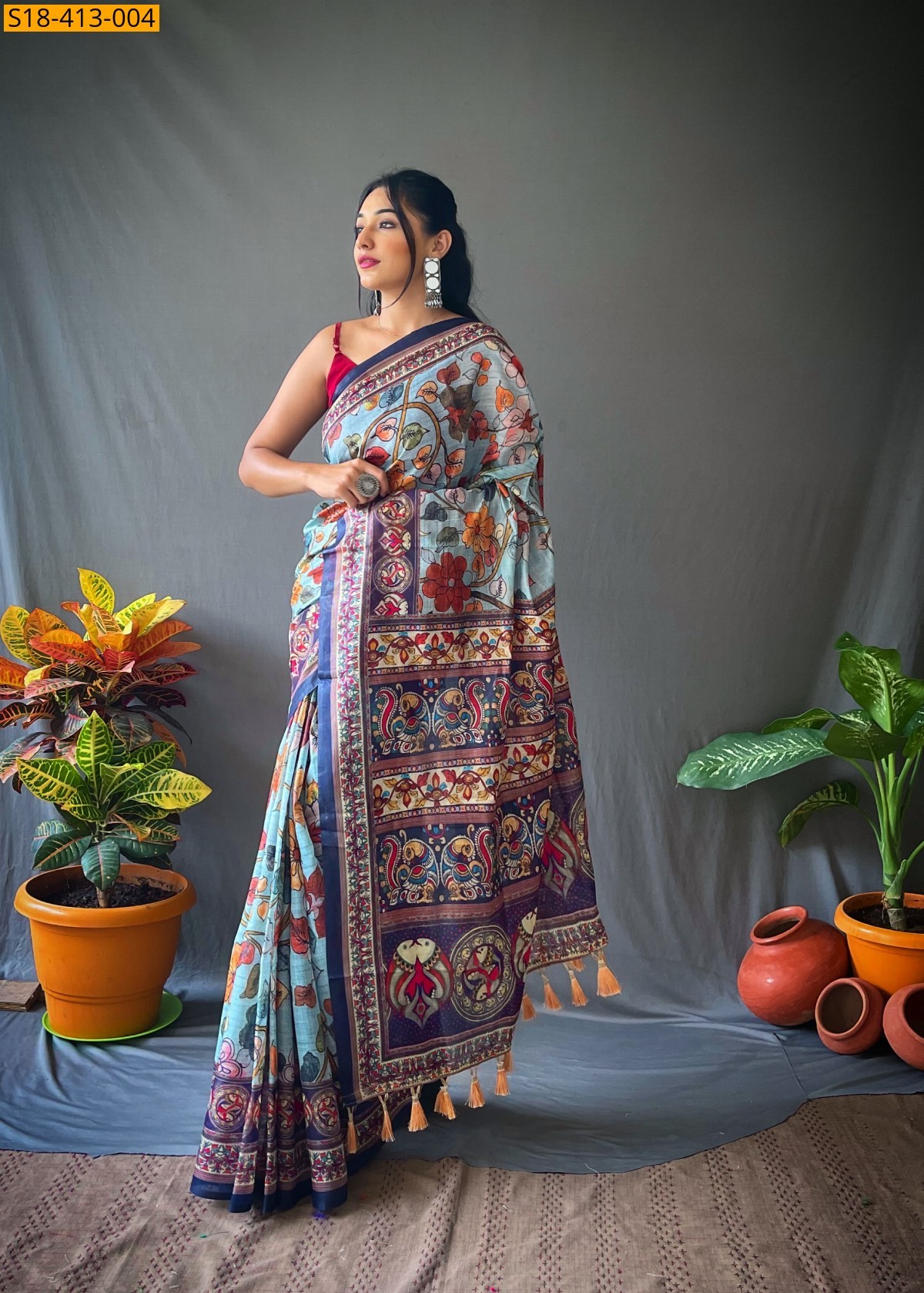 Sky blue Fancy Cotton Sarees