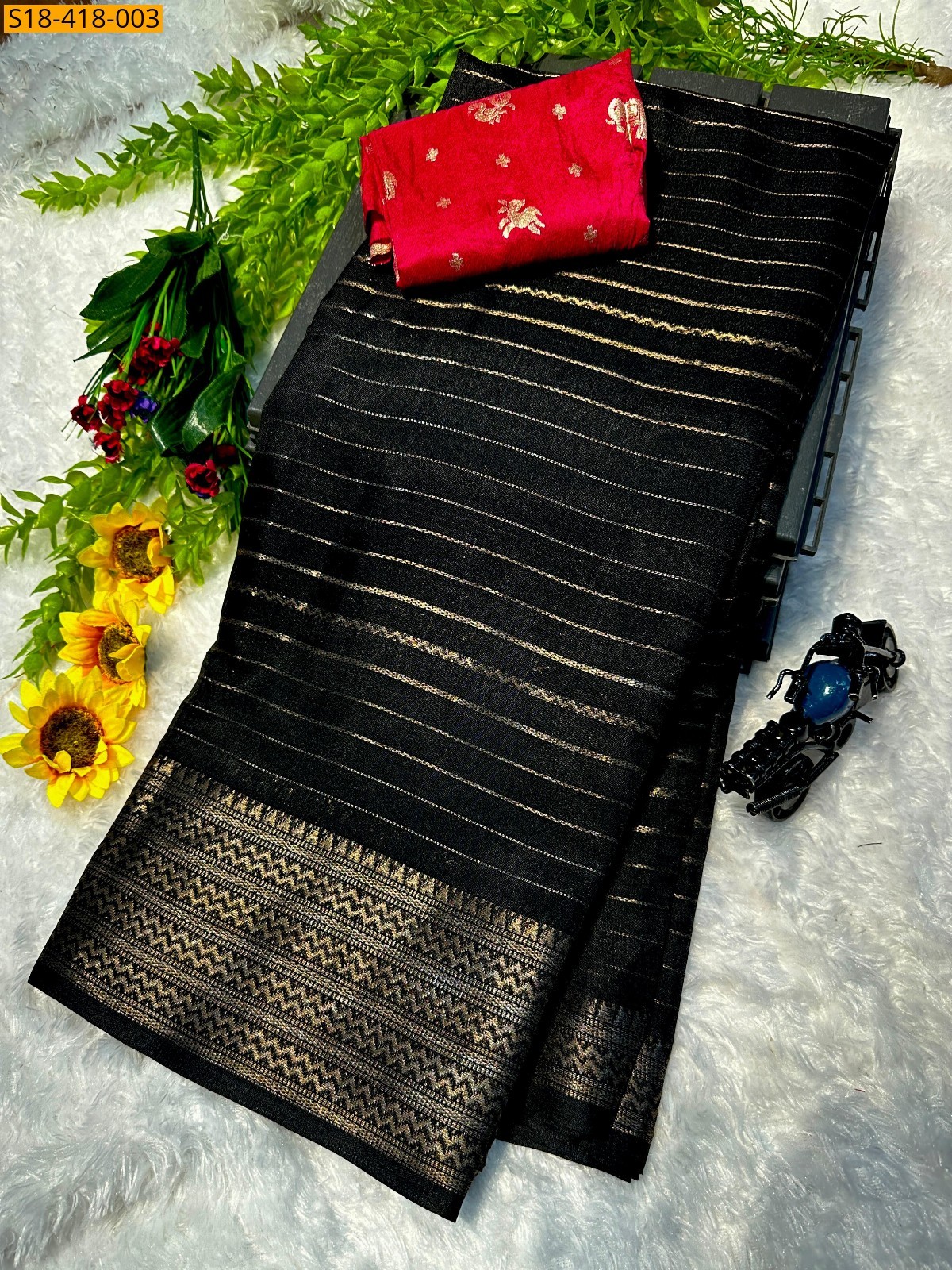 Black Fancy dola silk saree