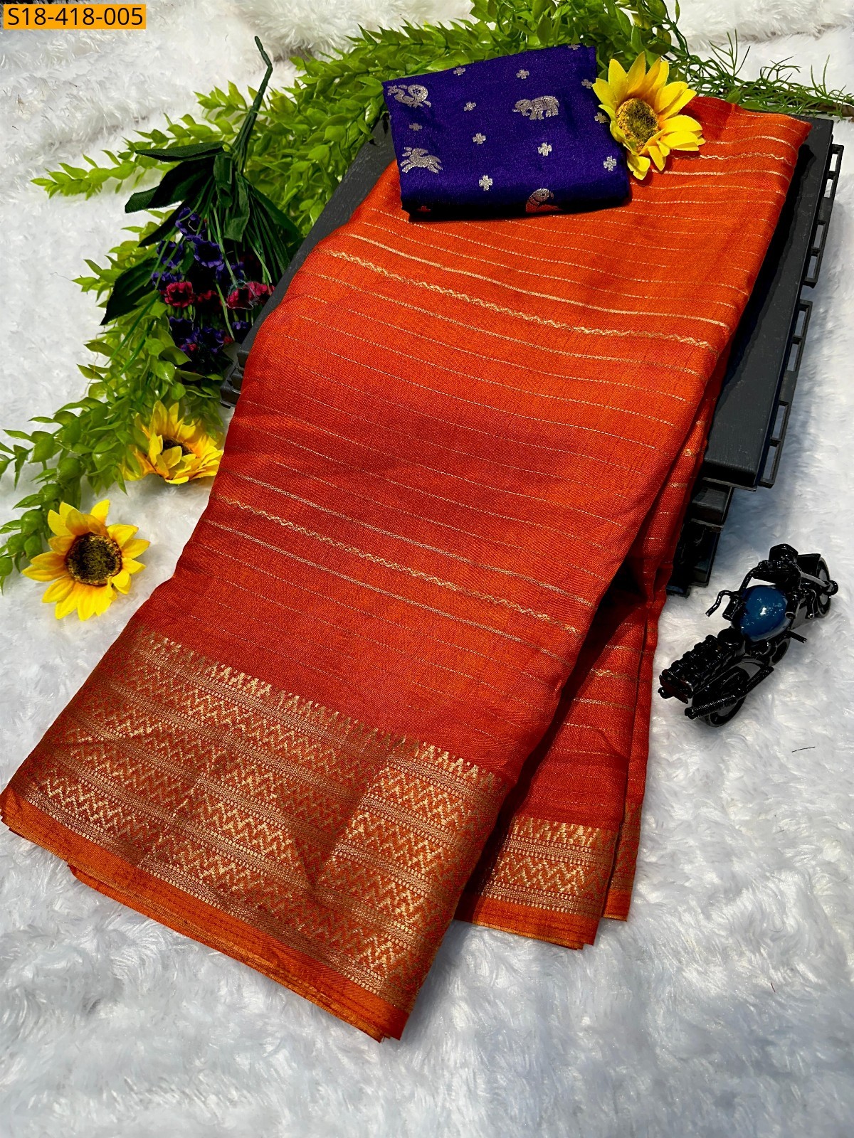 Orange Fancy dola silk saree