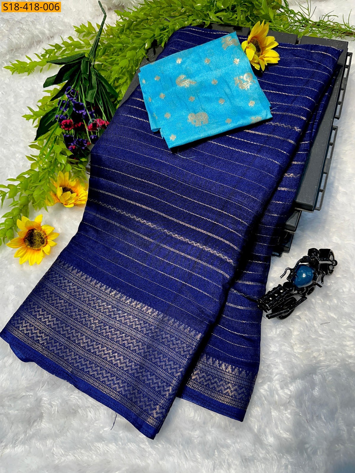 Navy blue Fancy dola silk saree