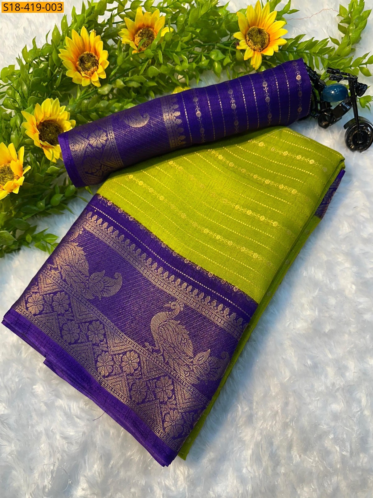Parrot green Fancy mysore silk saree