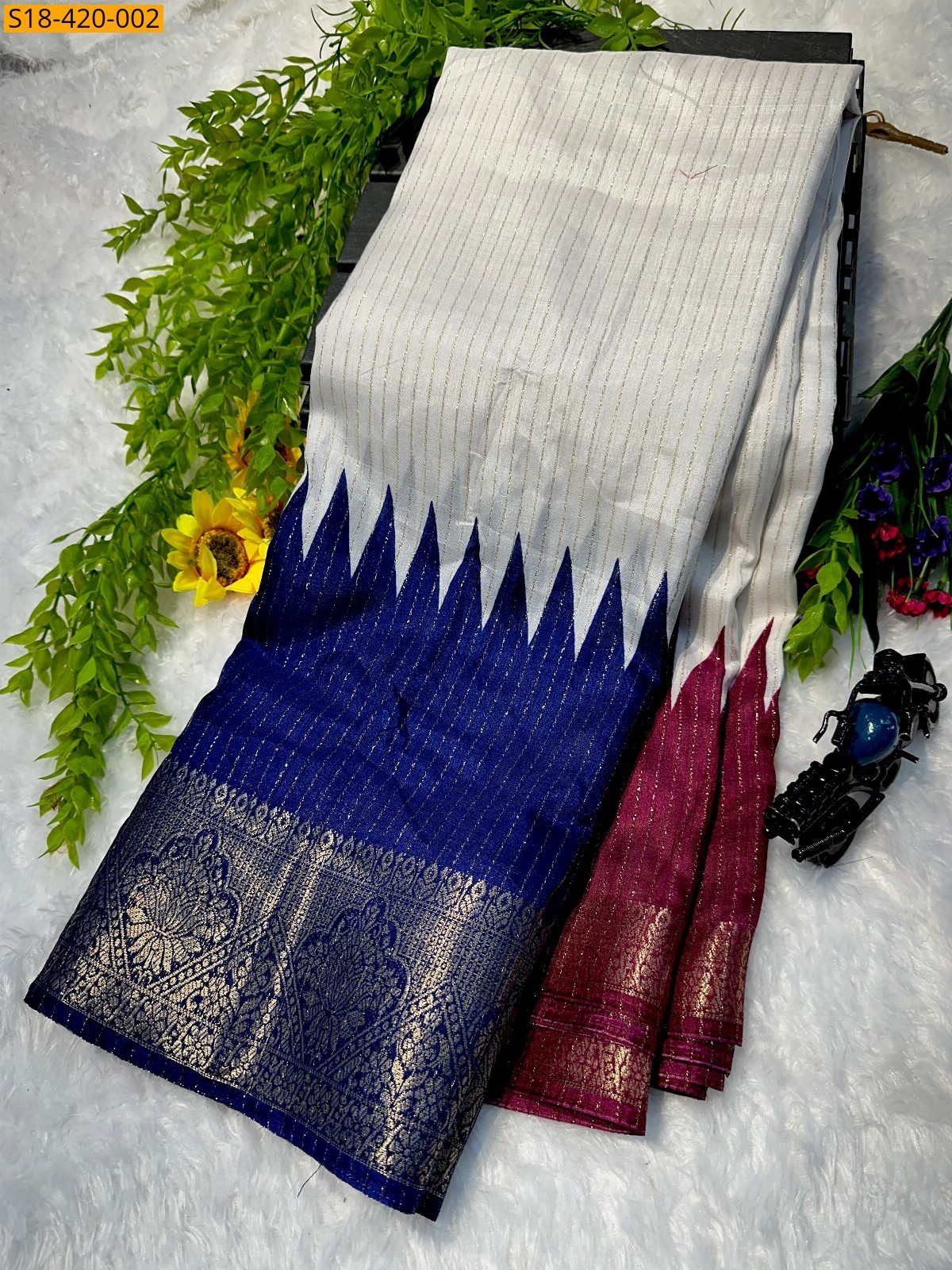 White Fancy Dola silk saree