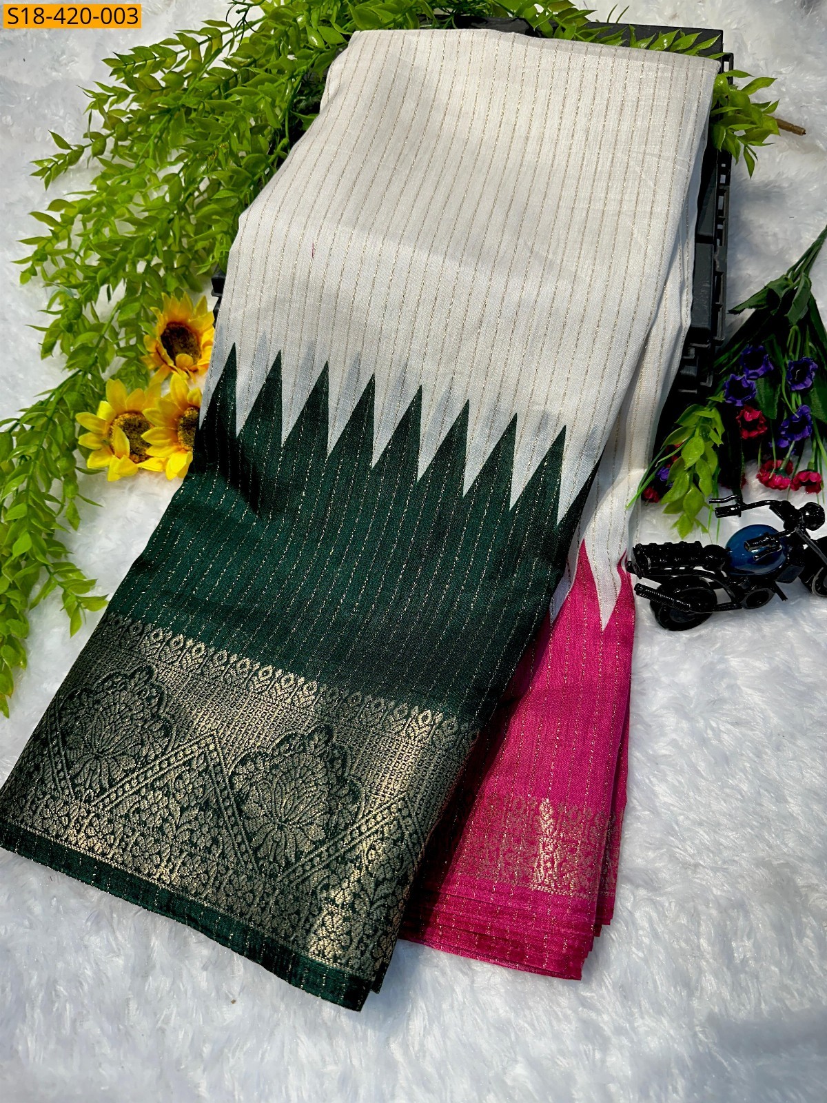 White Fancy Dola silk saree
