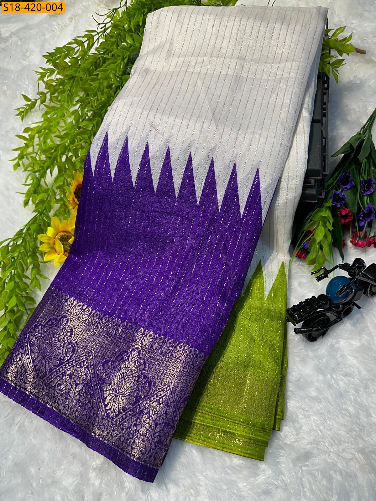 White Fancy Dola silk saree