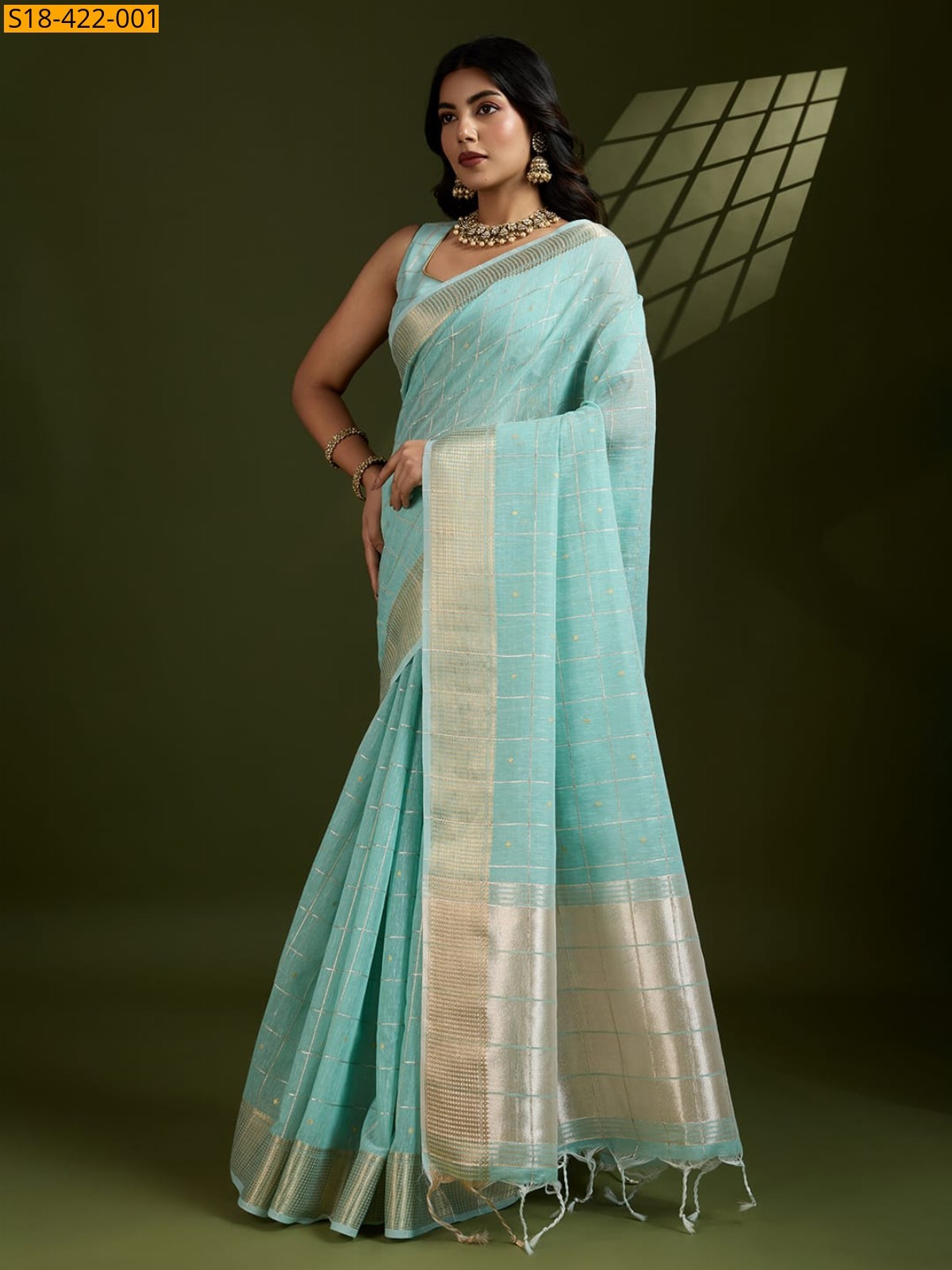 Sky blue Fancy Tissue Linen Silk Saree