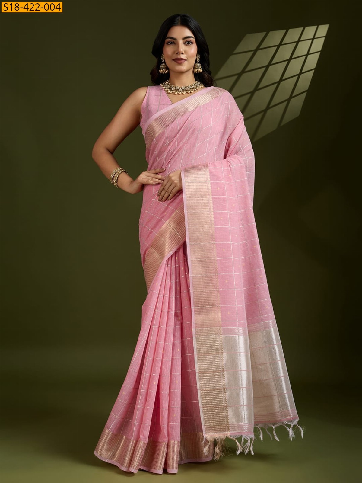 Baby pink  Fancy Tissue Linen Silk Saree