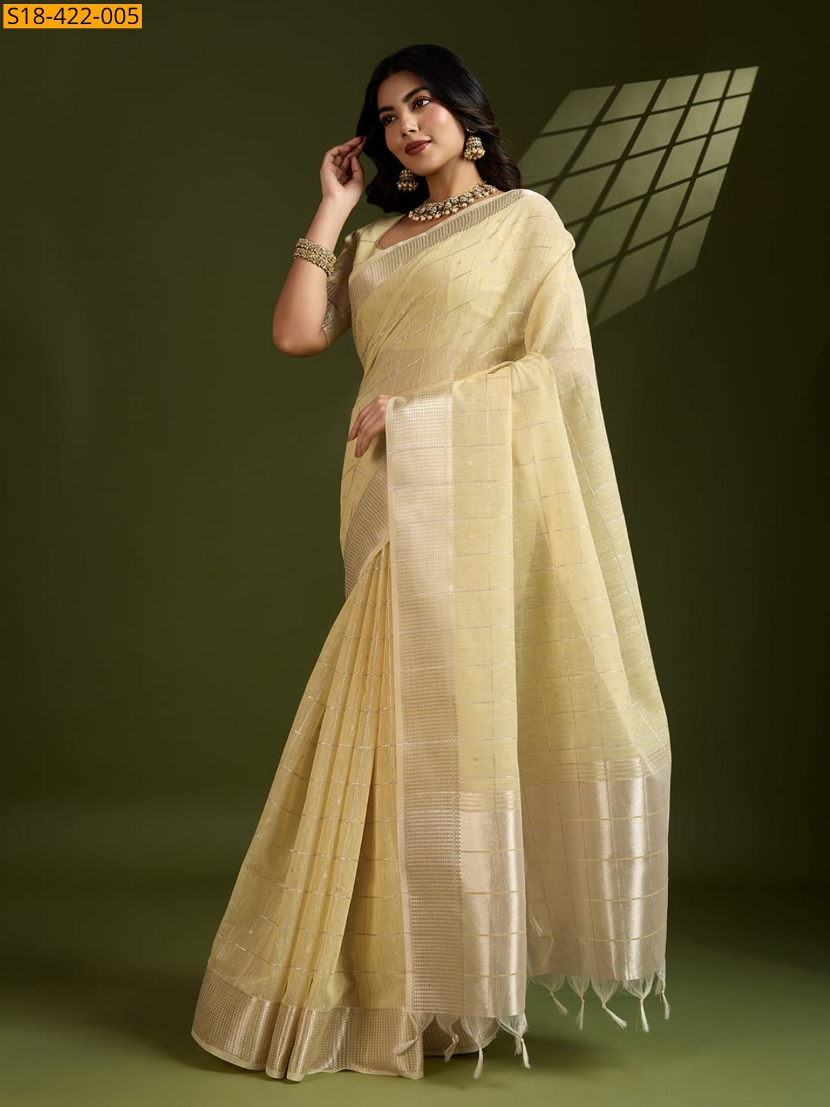 Yellow Fancy Tissue Linen Silk Saree