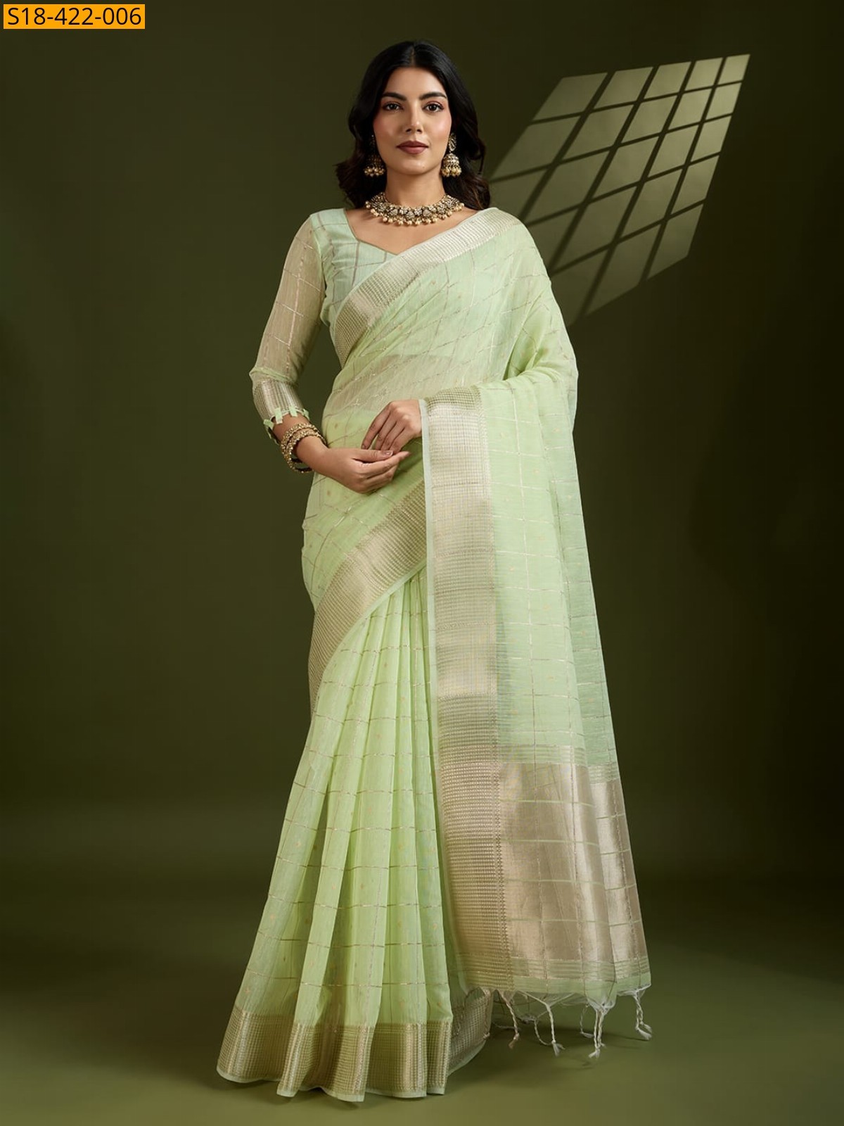 Green Fancy Tissue Linen Silk Saree