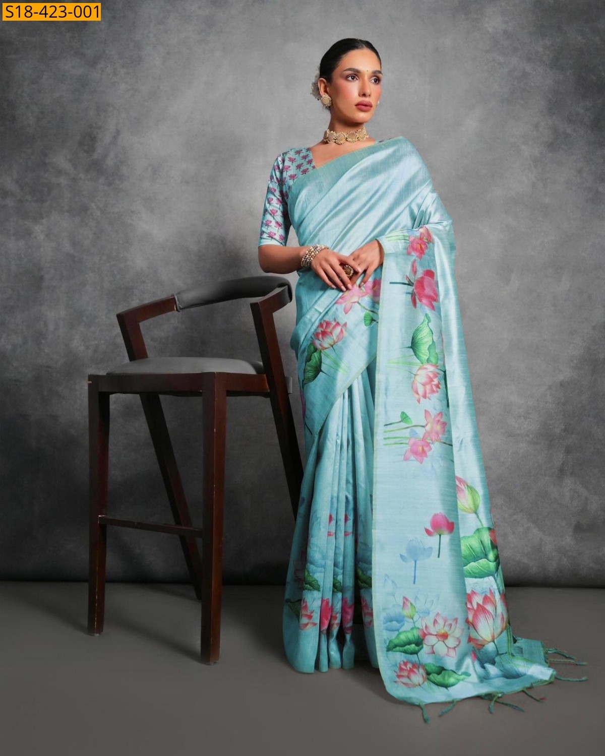 Sky blue Fancy Tussar Silk Saree