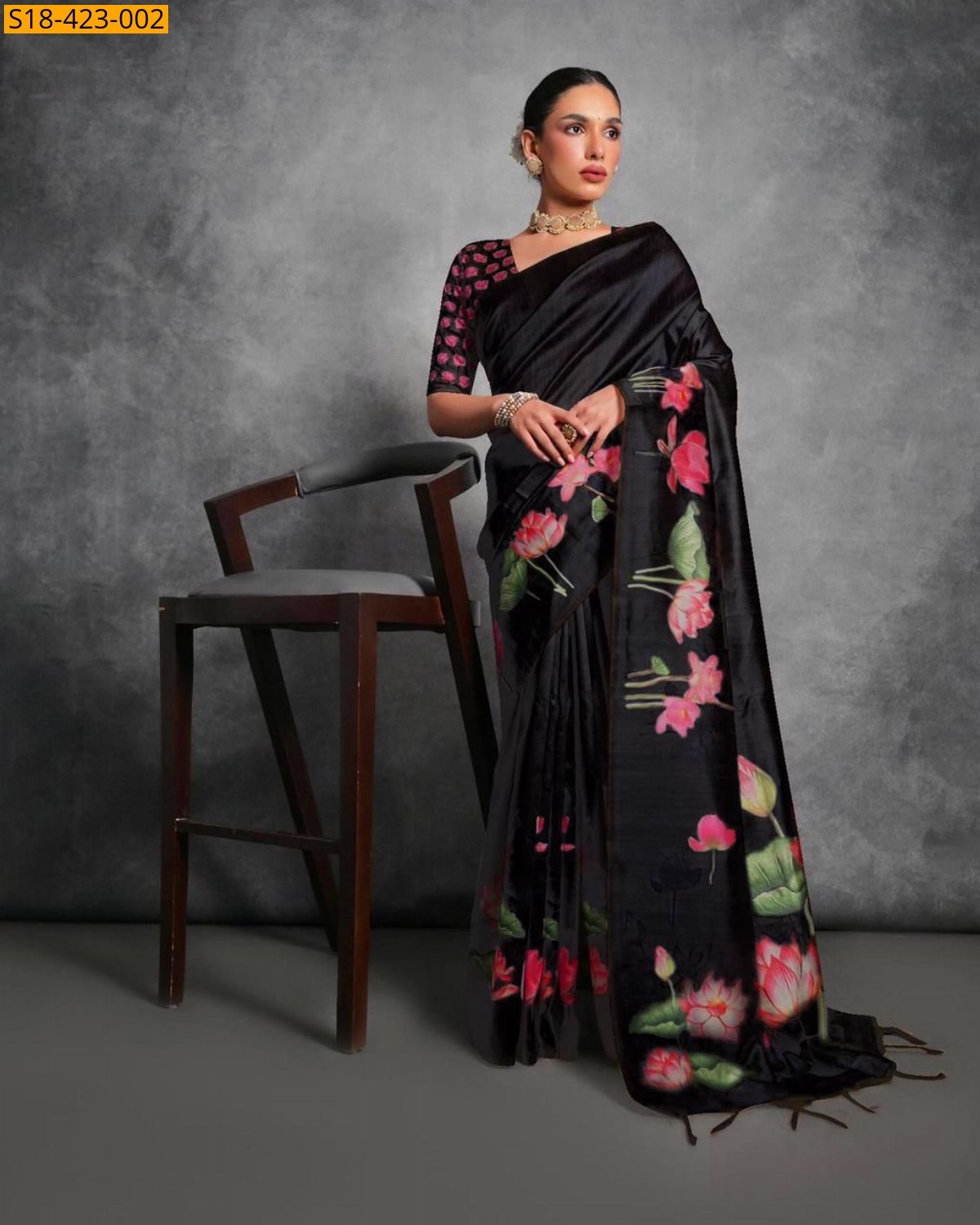 Black Fancy Tussar Silk Saree