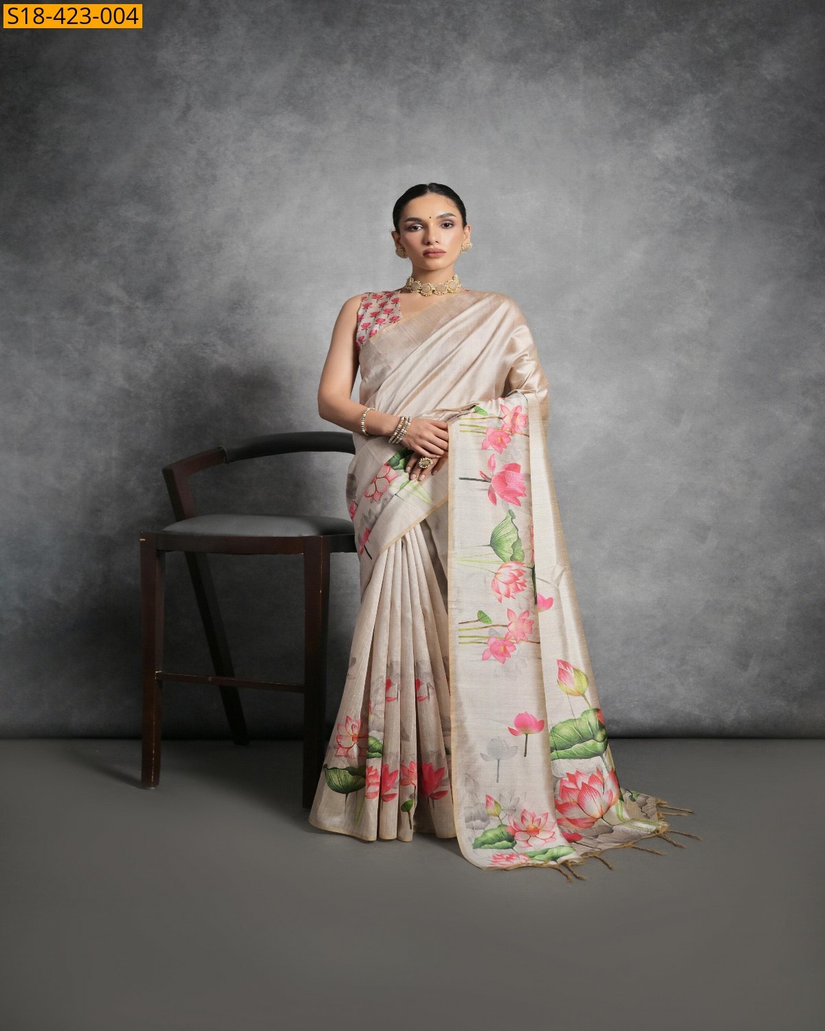Half white Fancy Tussar Silk Saree