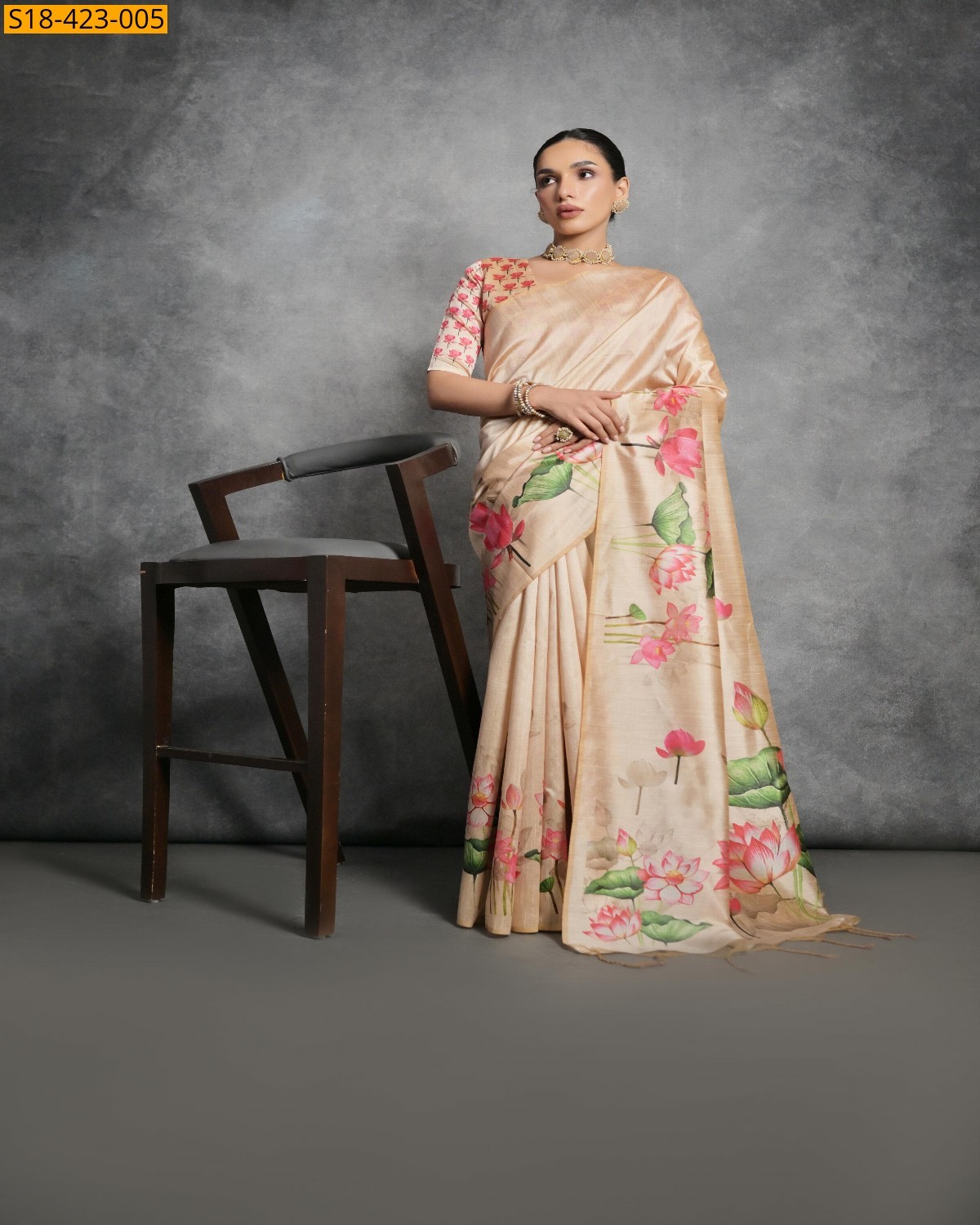 Sandal Fancy Tussar Silk Saree