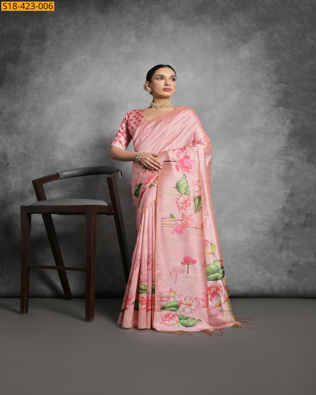 Peach Fancy Tussar Silk Saree