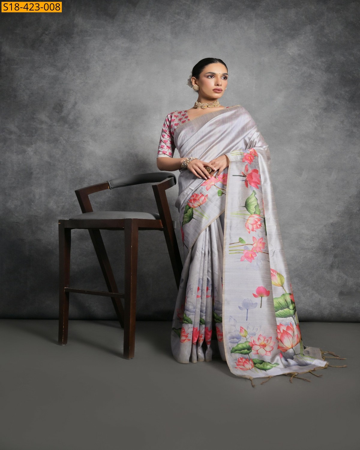 Gray Fancy Tussar Silk Saree