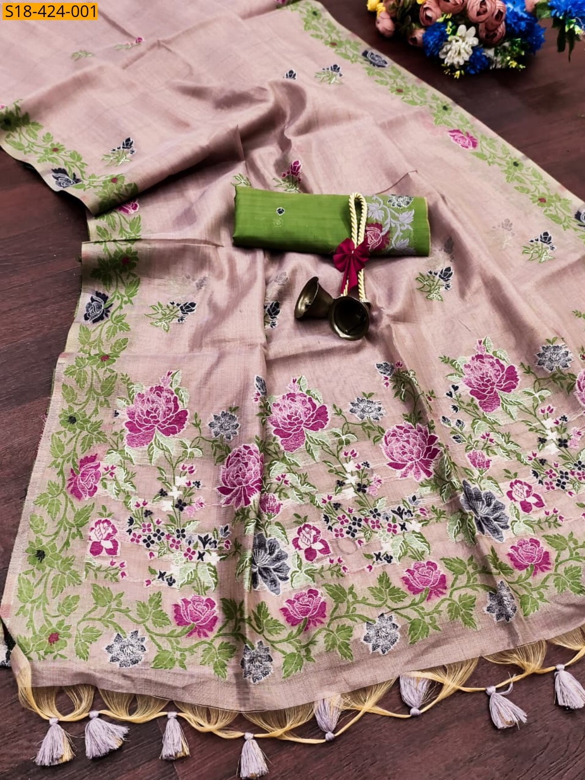 Onion pink Fancy Tissue Silk Saree