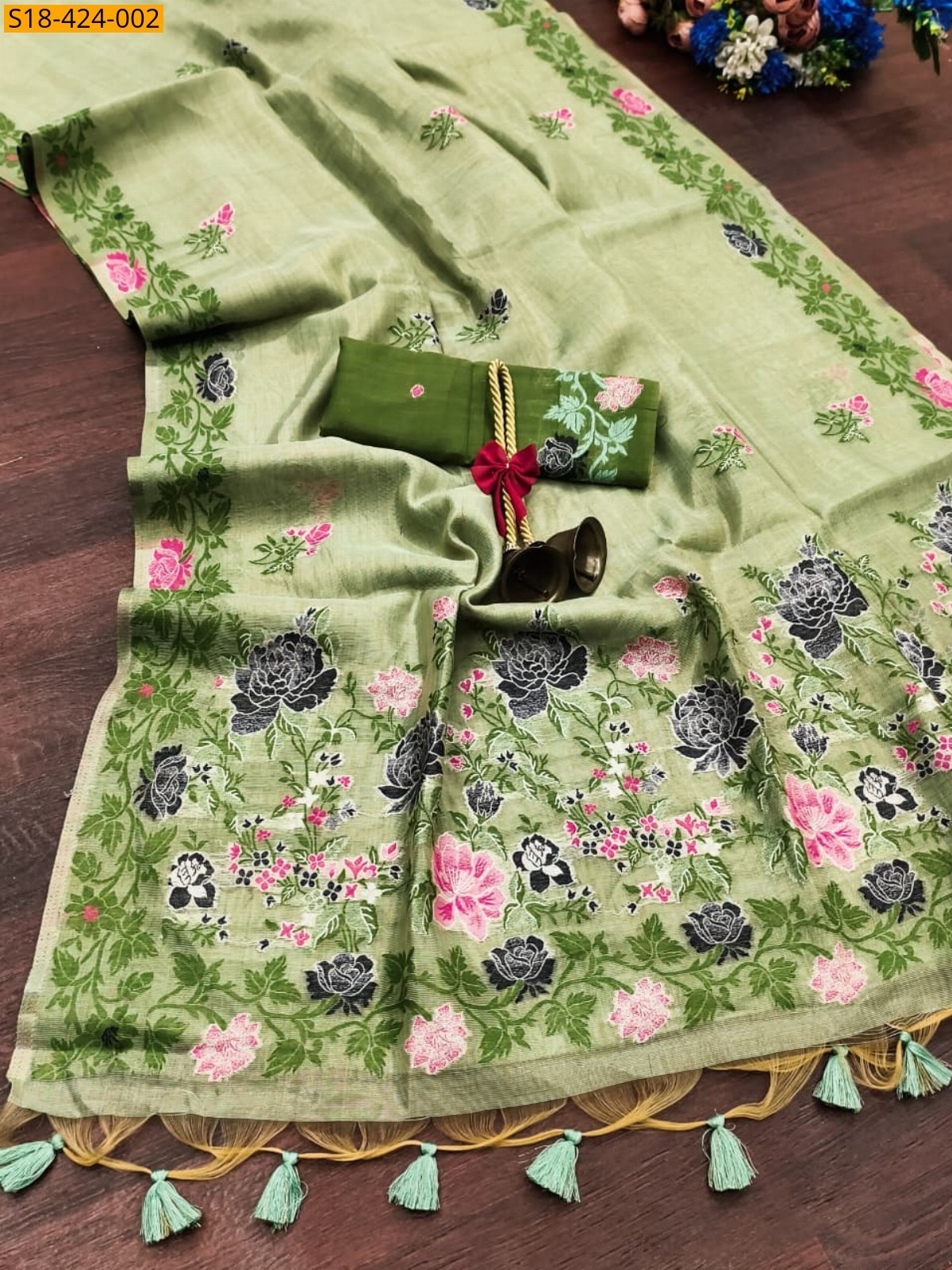 Green Fancy Tissue Silk Saree