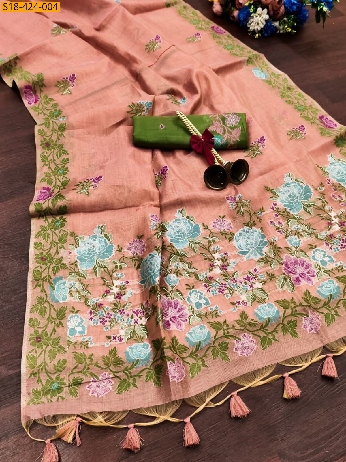Peach Fancy Tissue Silk Saree
