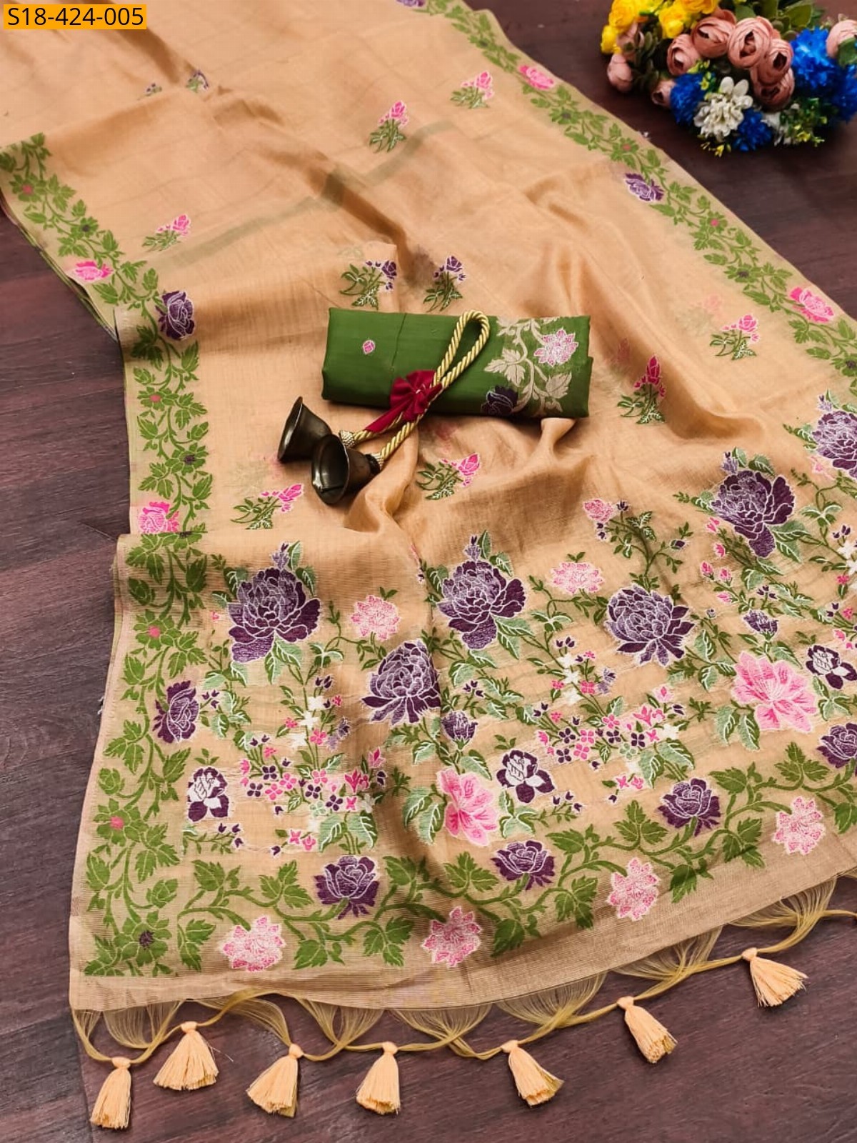 Sandal Fancy Tissue Silk Saree