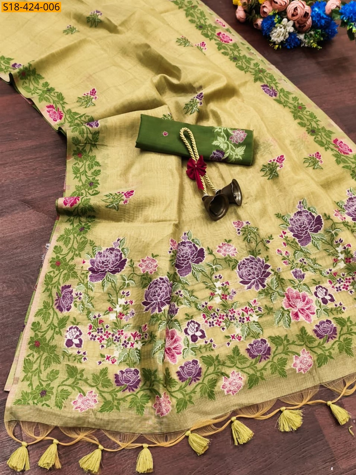 Pista green Fancy Tissue Silk Saree