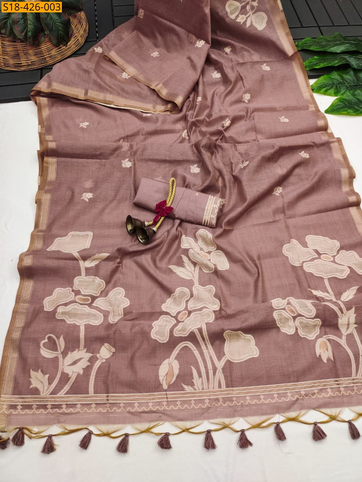 Onion Pink Fancy Soft silk saree