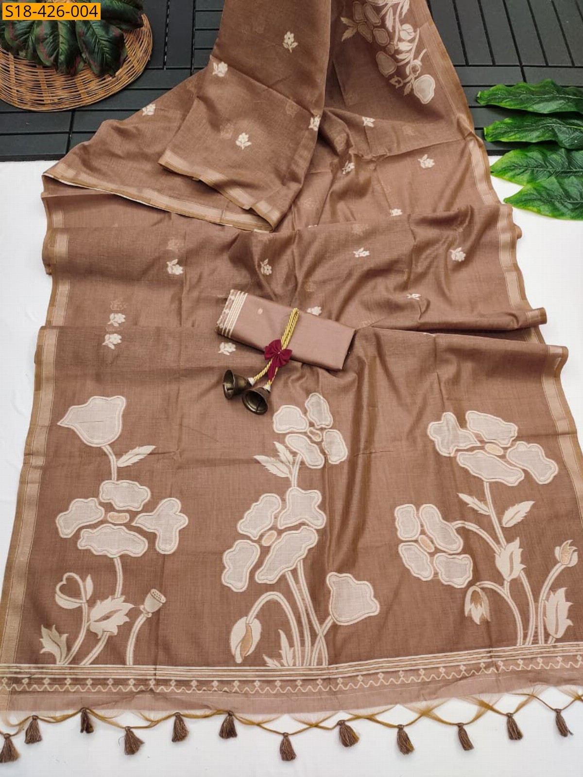 LIght Brown Fancy Soft silk saree