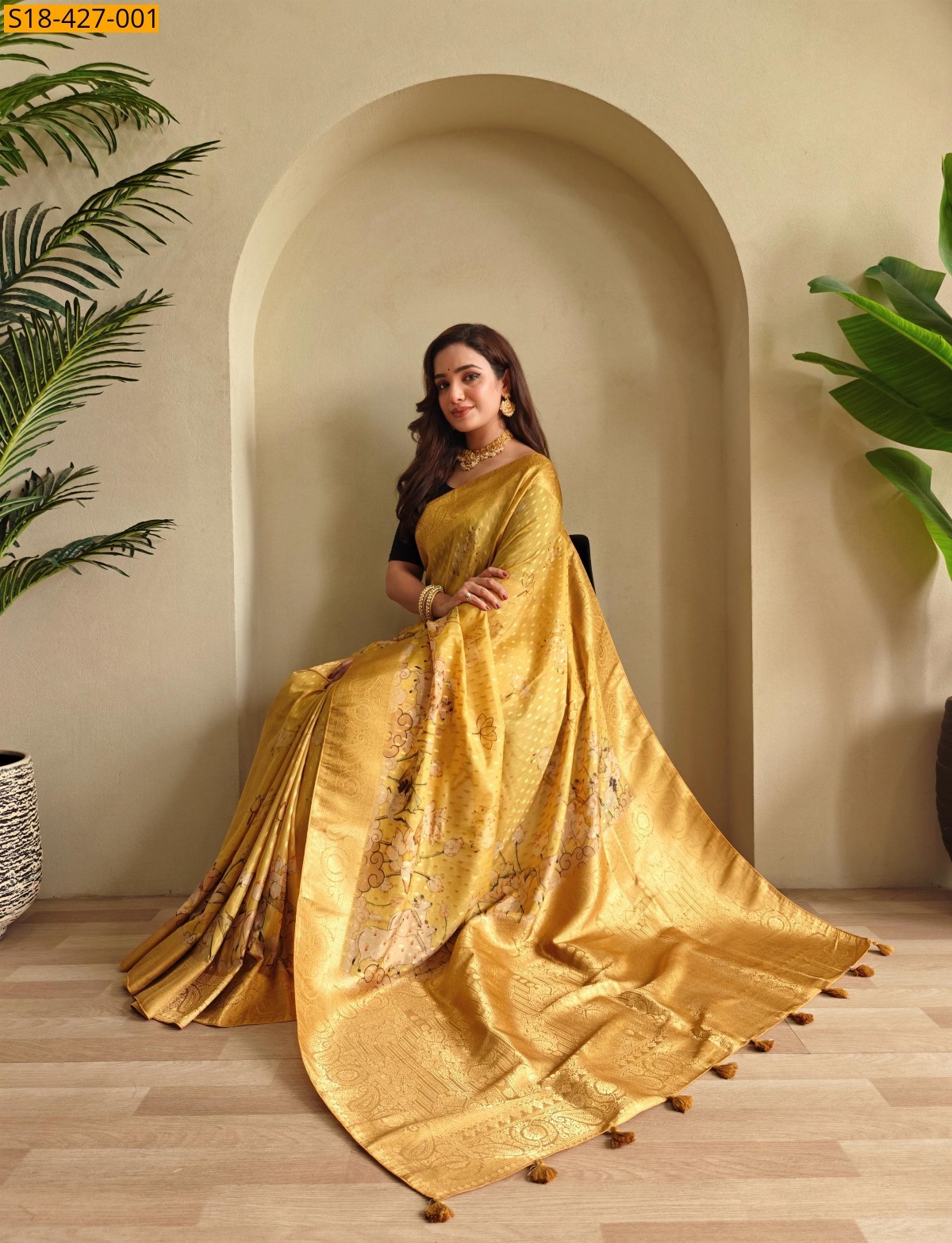 Yellow Fancy Viscose georgette sarees