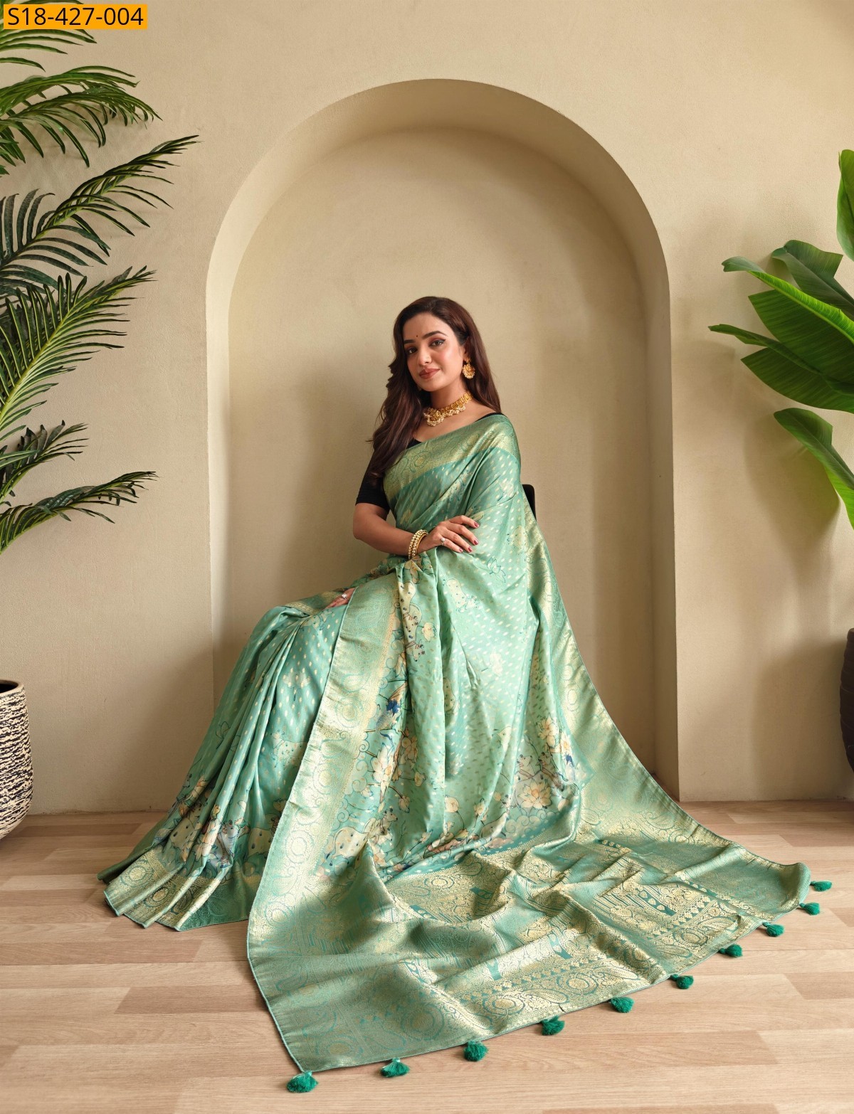 Rama Green Fancy Viscose georgette sarees