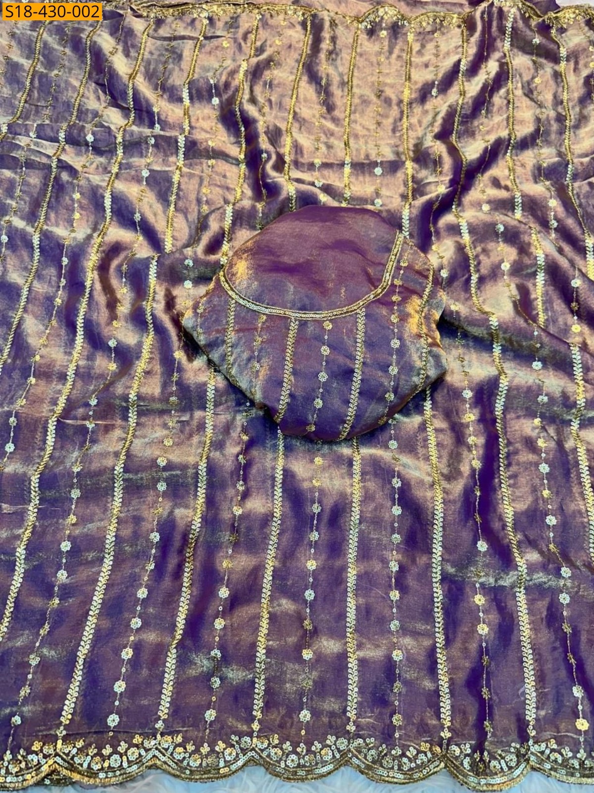 Purple Fancy Fendy Satin Dual Shad Saree