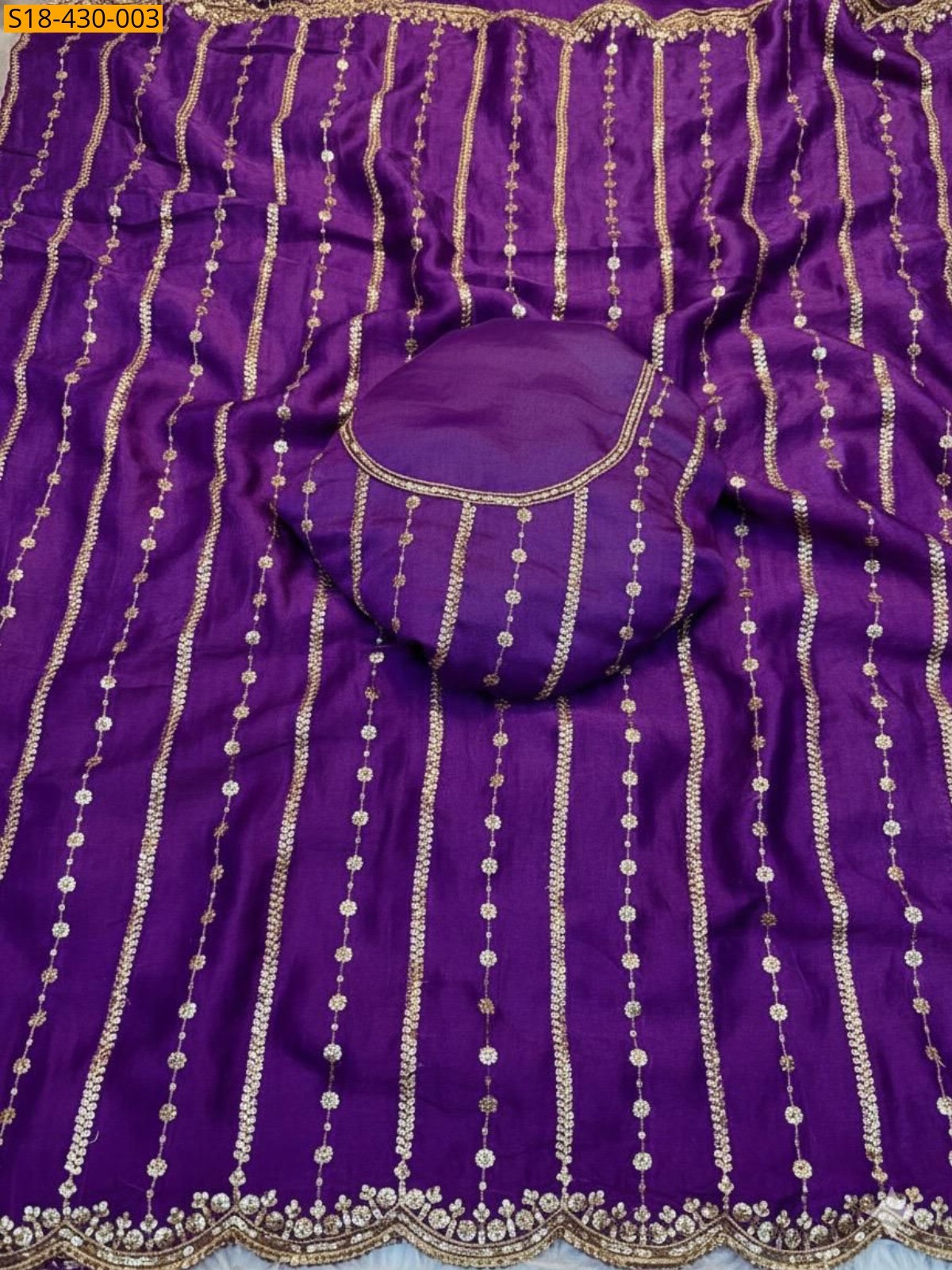 Violet Fancy Fendy Satin Dual Shad Saree