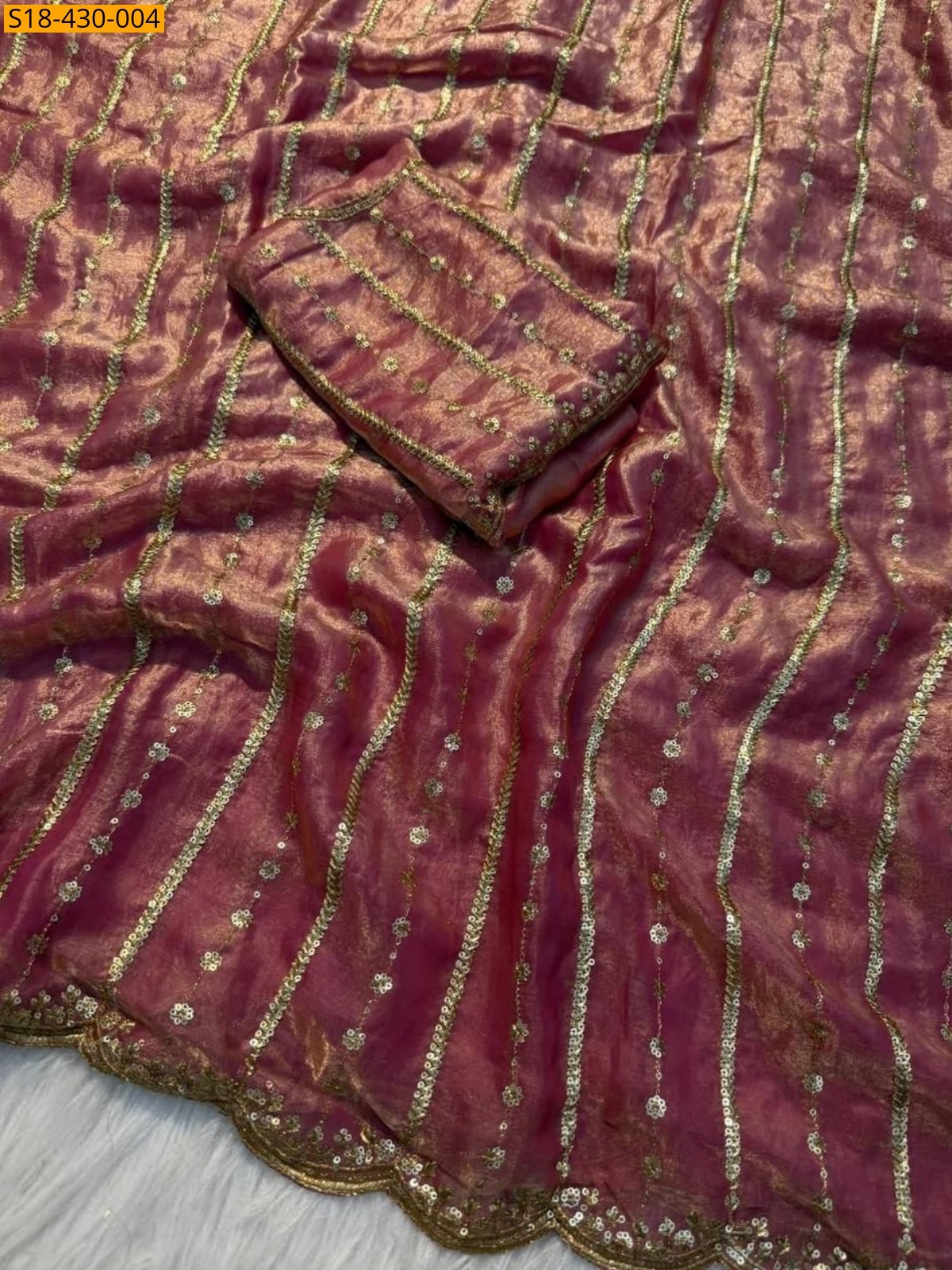 Peach Fancy Fendy Satin Dual Shad Saree