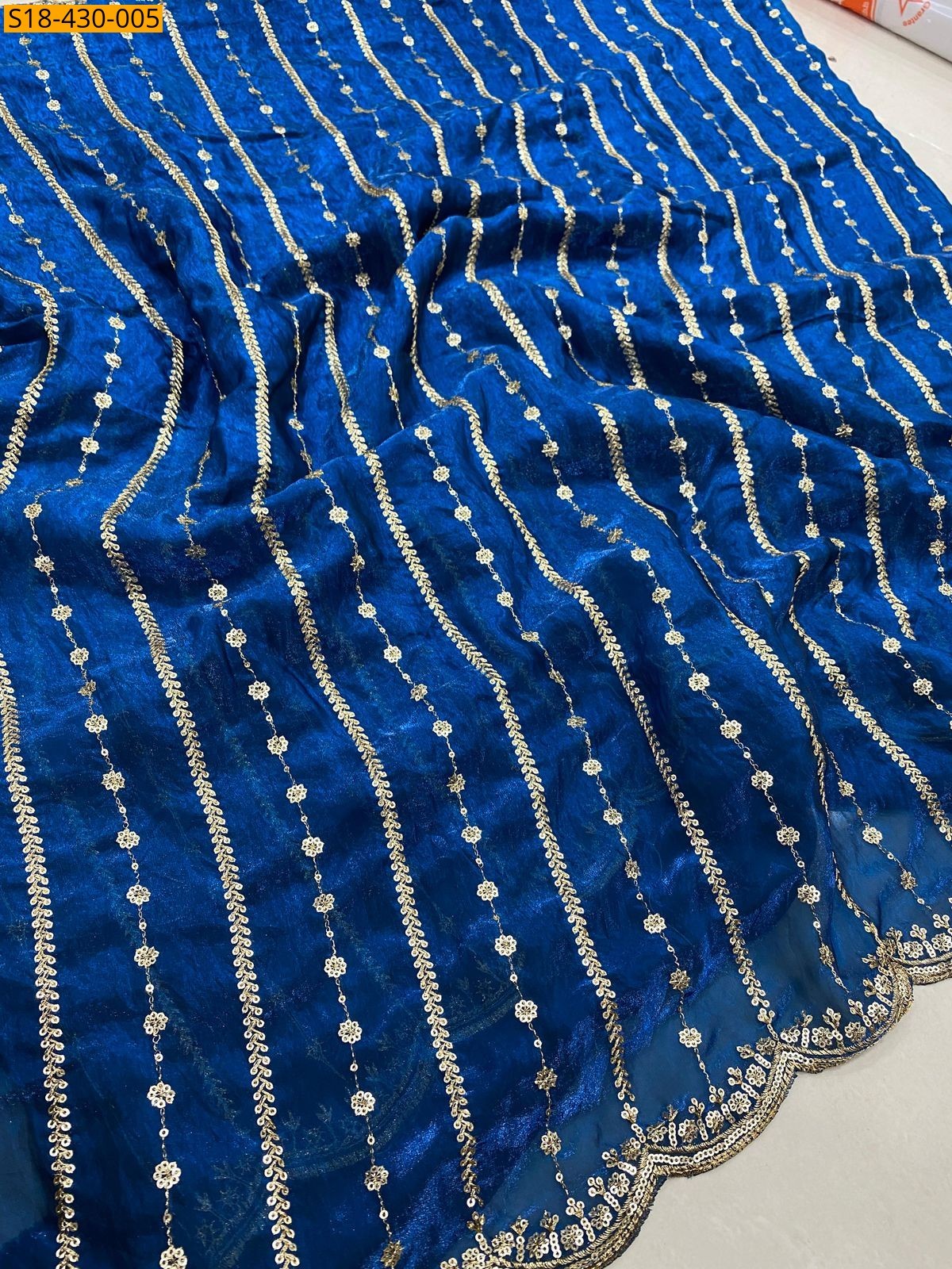 Blue Fancy Fendy Satin Dual Shad Saree