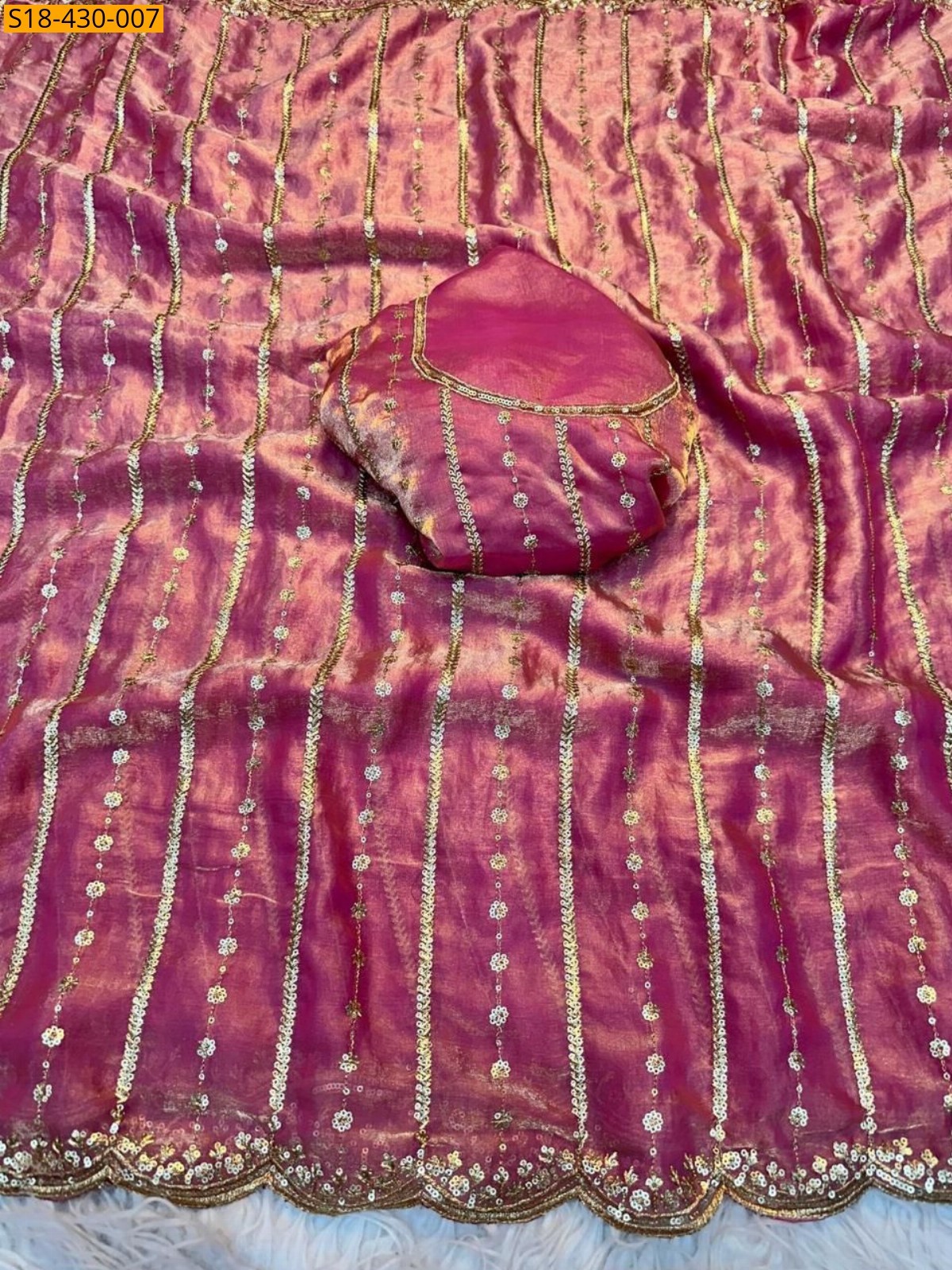 Pink Fancy Fendy Satin Dual Shad Saree